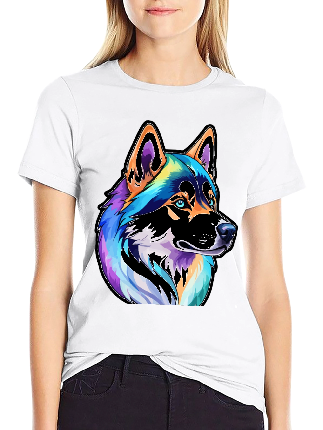 Black Colorful Husky Dog Graphic Tee - Black view 9