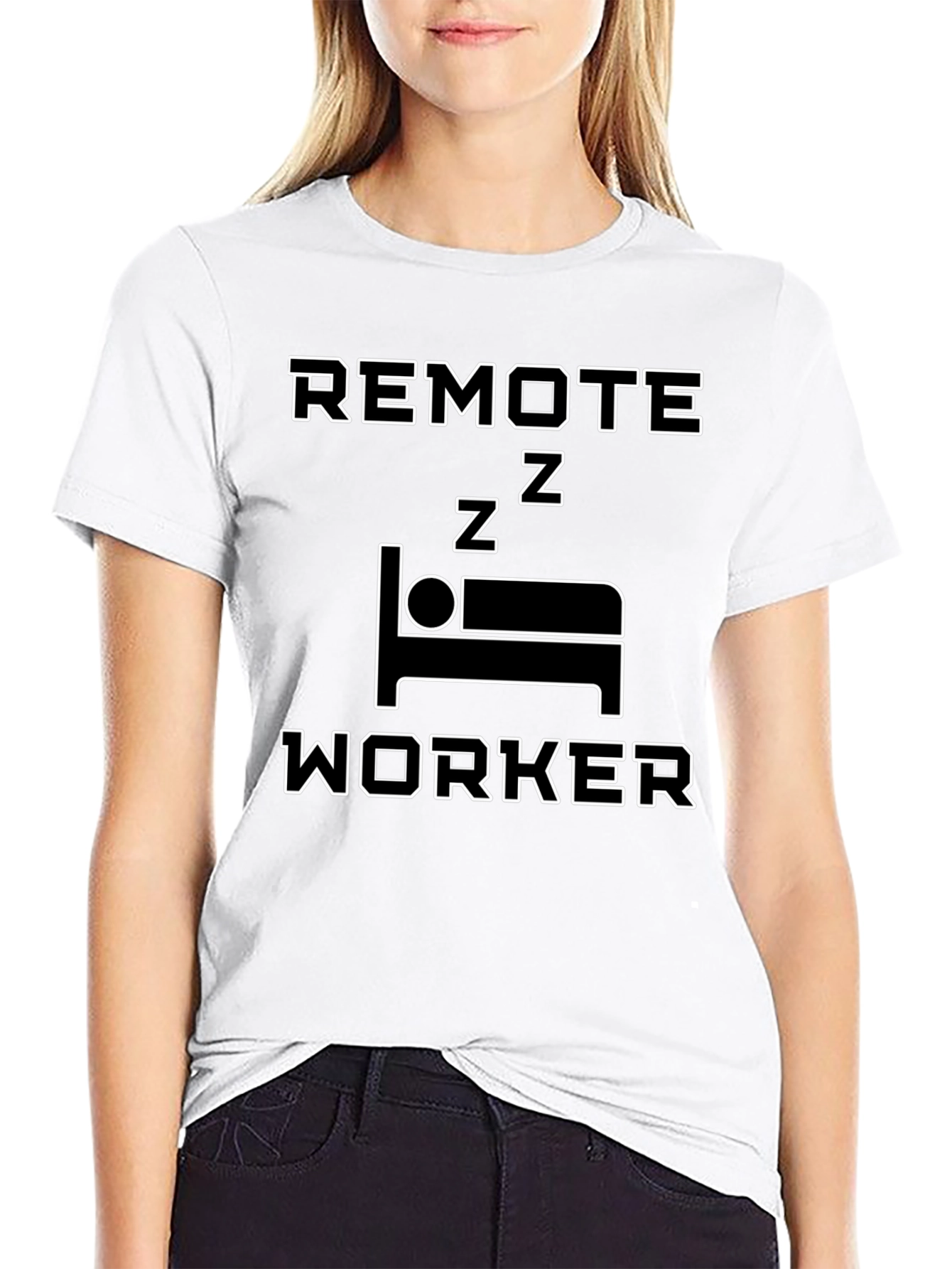 Black Remote Worker Sleepy Black T-Shirt view 9