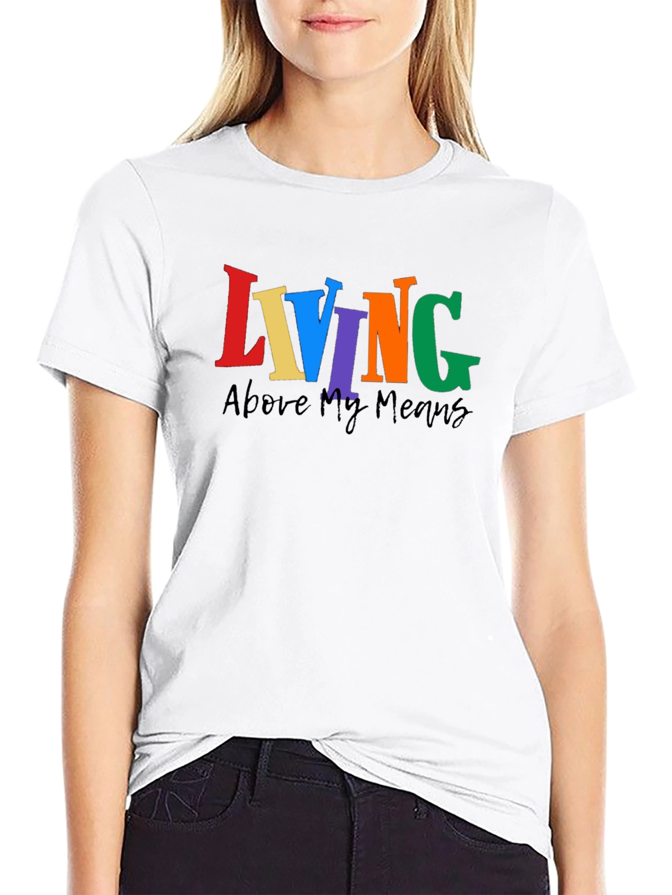 Black Living Above My Means Colorful Graphic Tee view 9