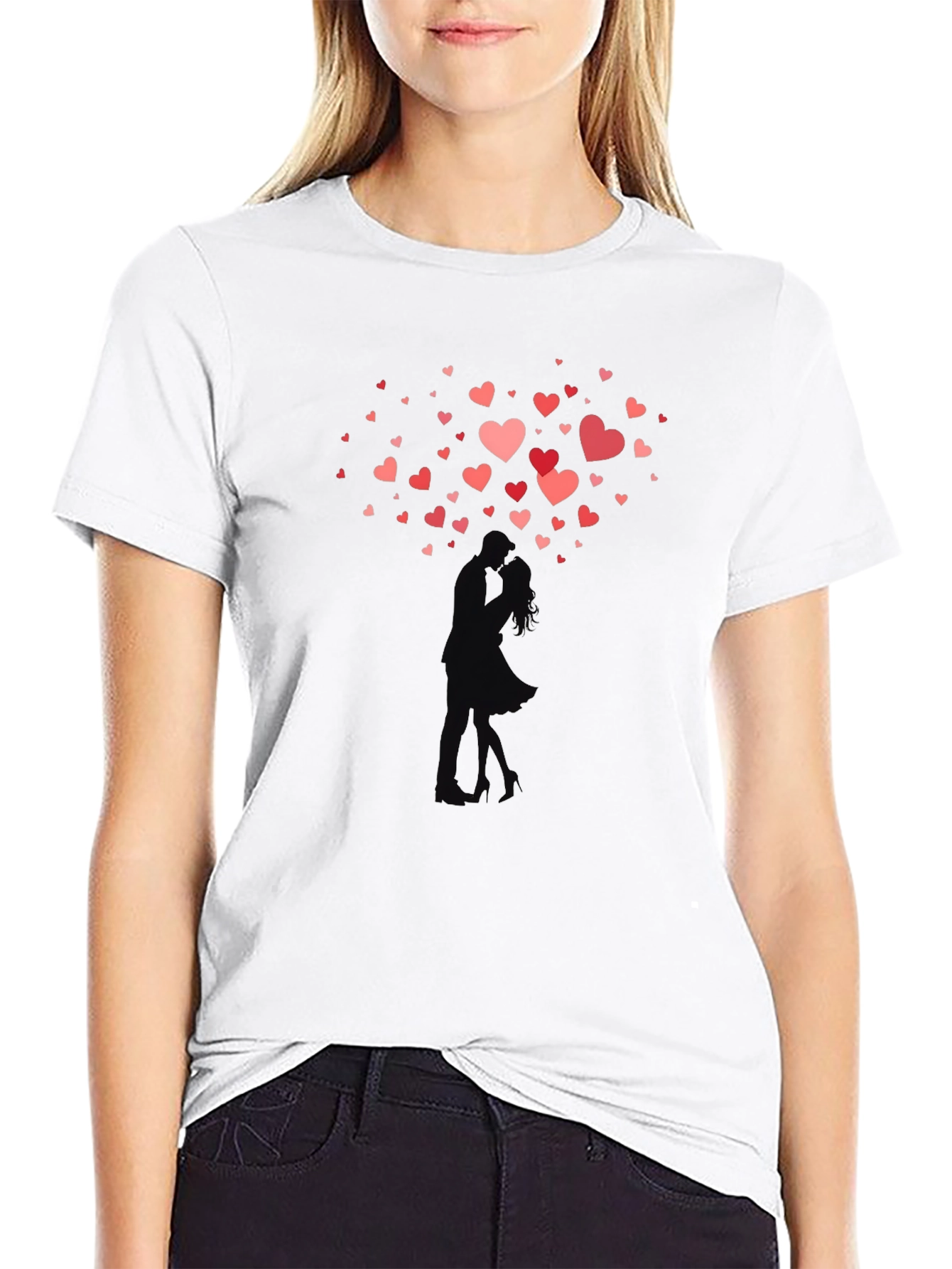 Black Romantic Hearts Kissing Couple Black T-Shirt view 9