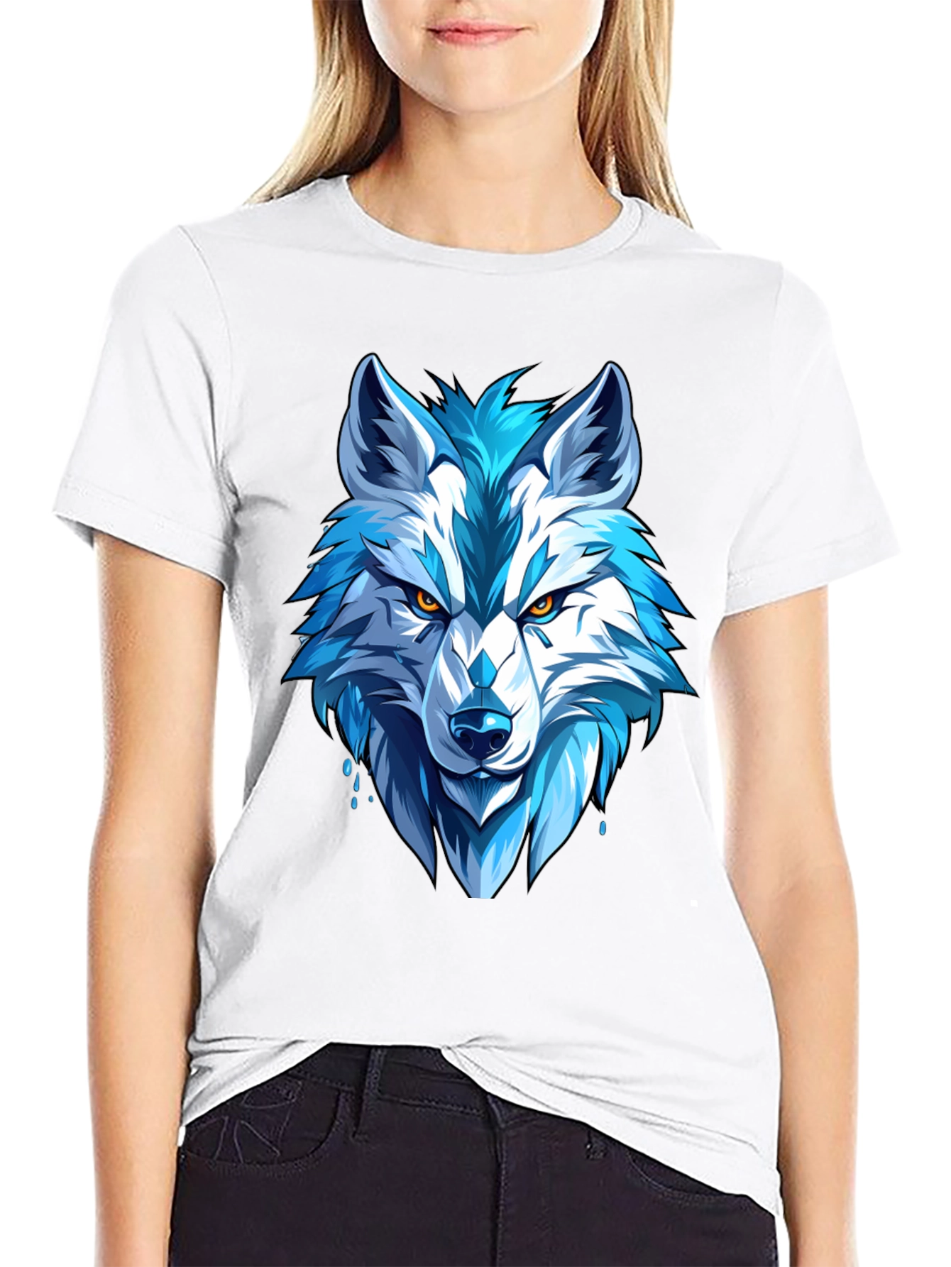 Black Cool Blue Wolf Graphic Tee - Fierce Style view 9