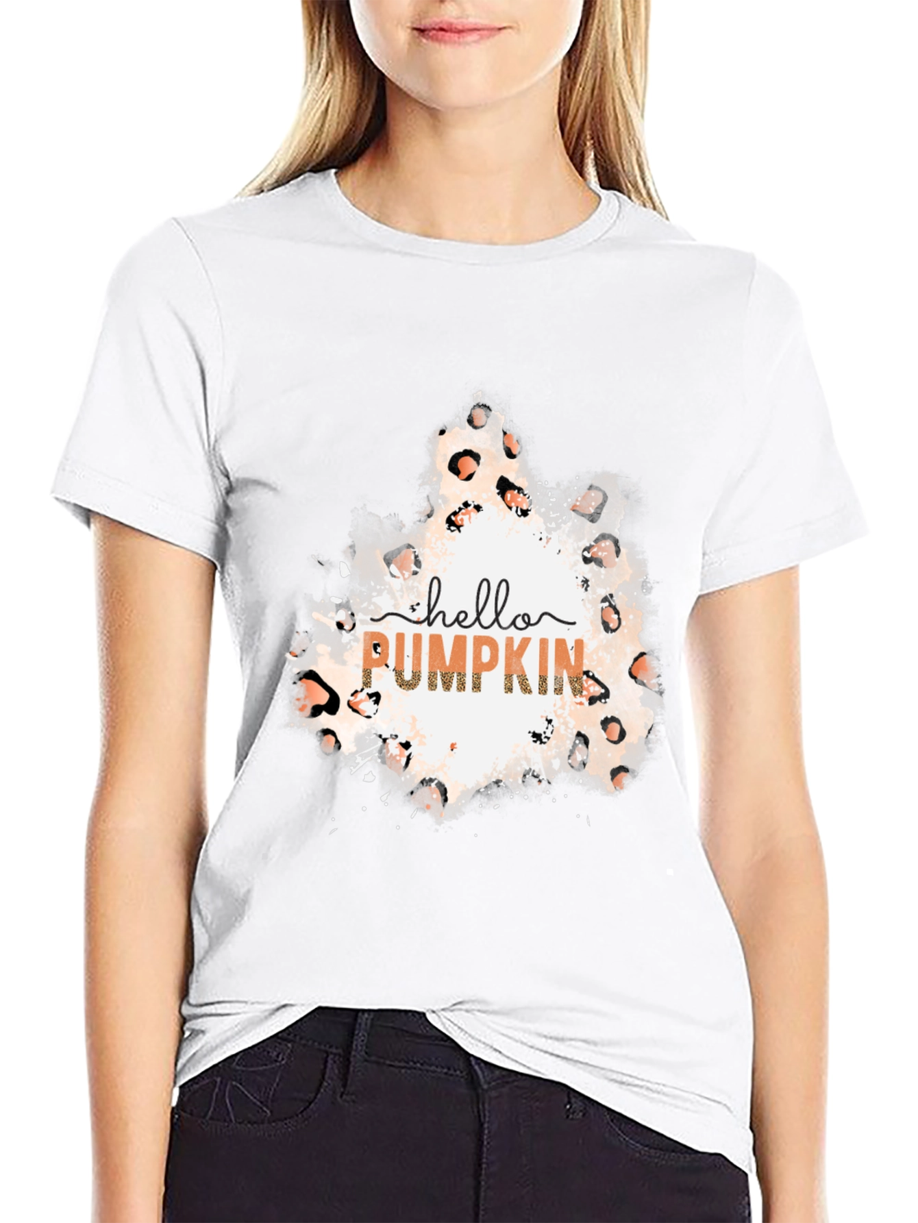 Black Hello Pumpkin Leopard Print Tee view 9