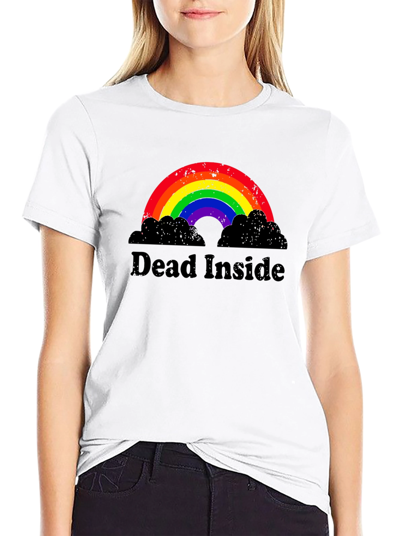 Black Dead Inside Rainbow Graphic Tee - Unisex view 9