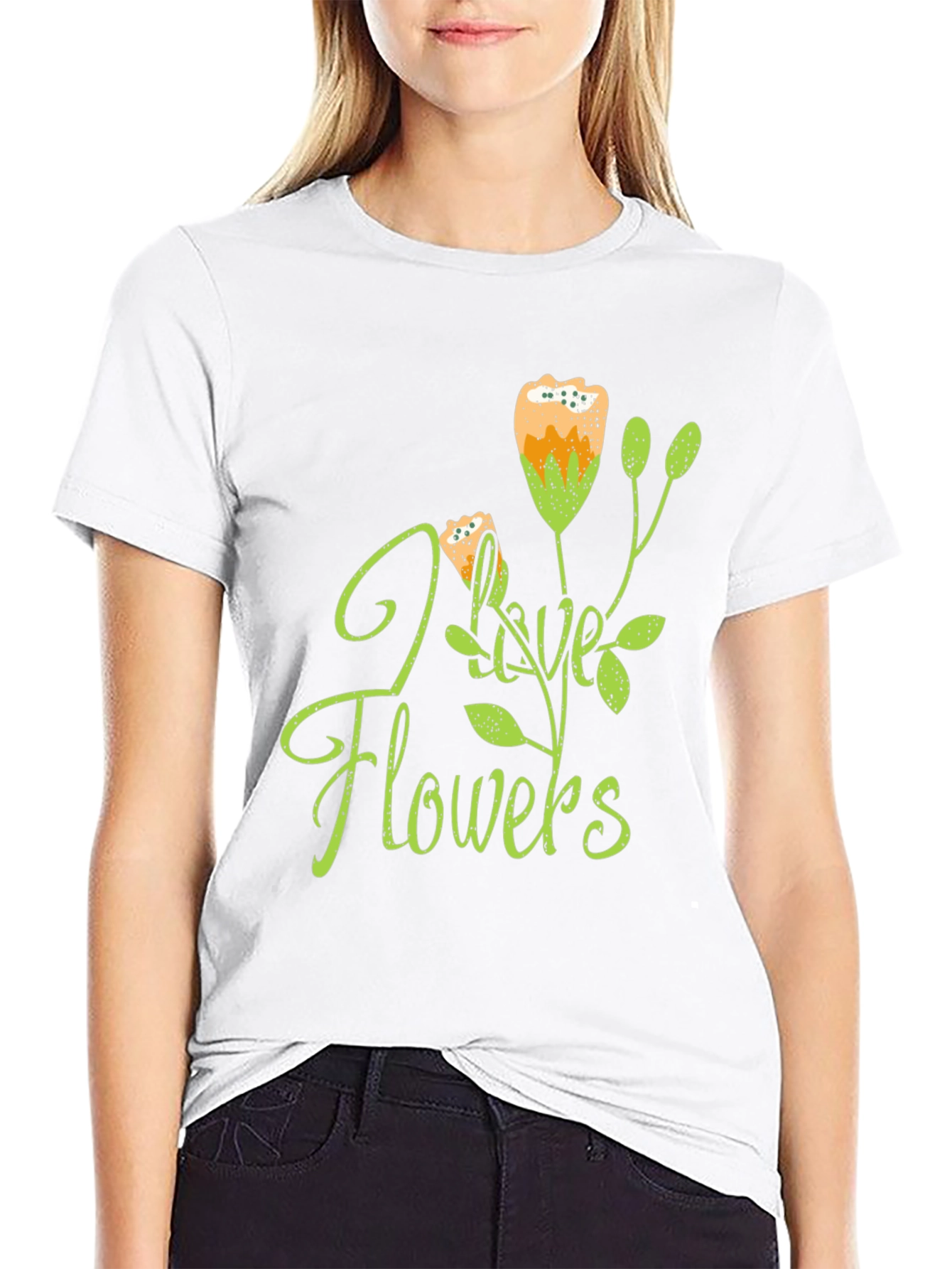 Black I Love Flowers Graphic Tee - Black Cotton Blend view 9