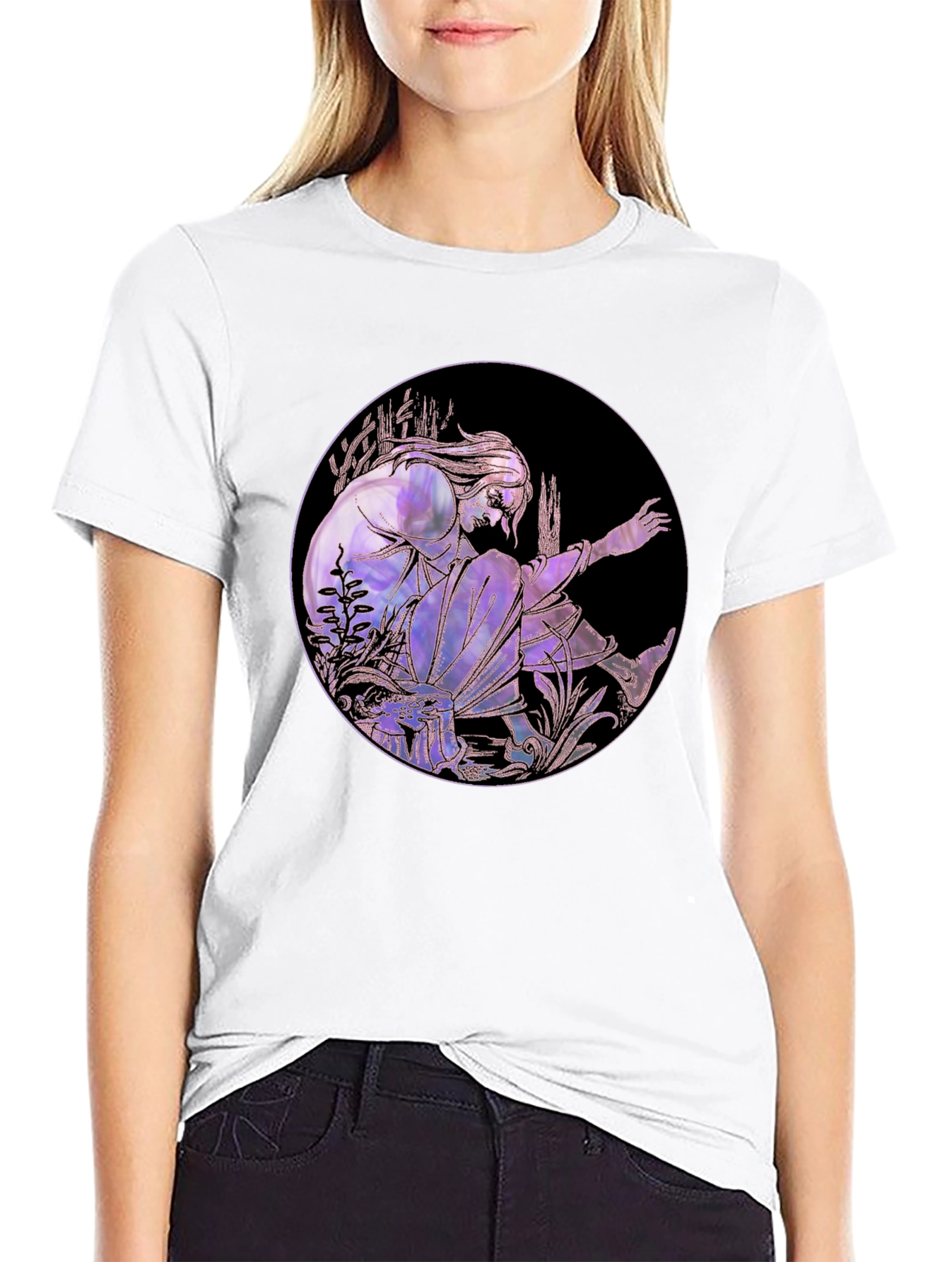 Black Artistic Graphic Tee - Stylish Black Cotton Blend view 9