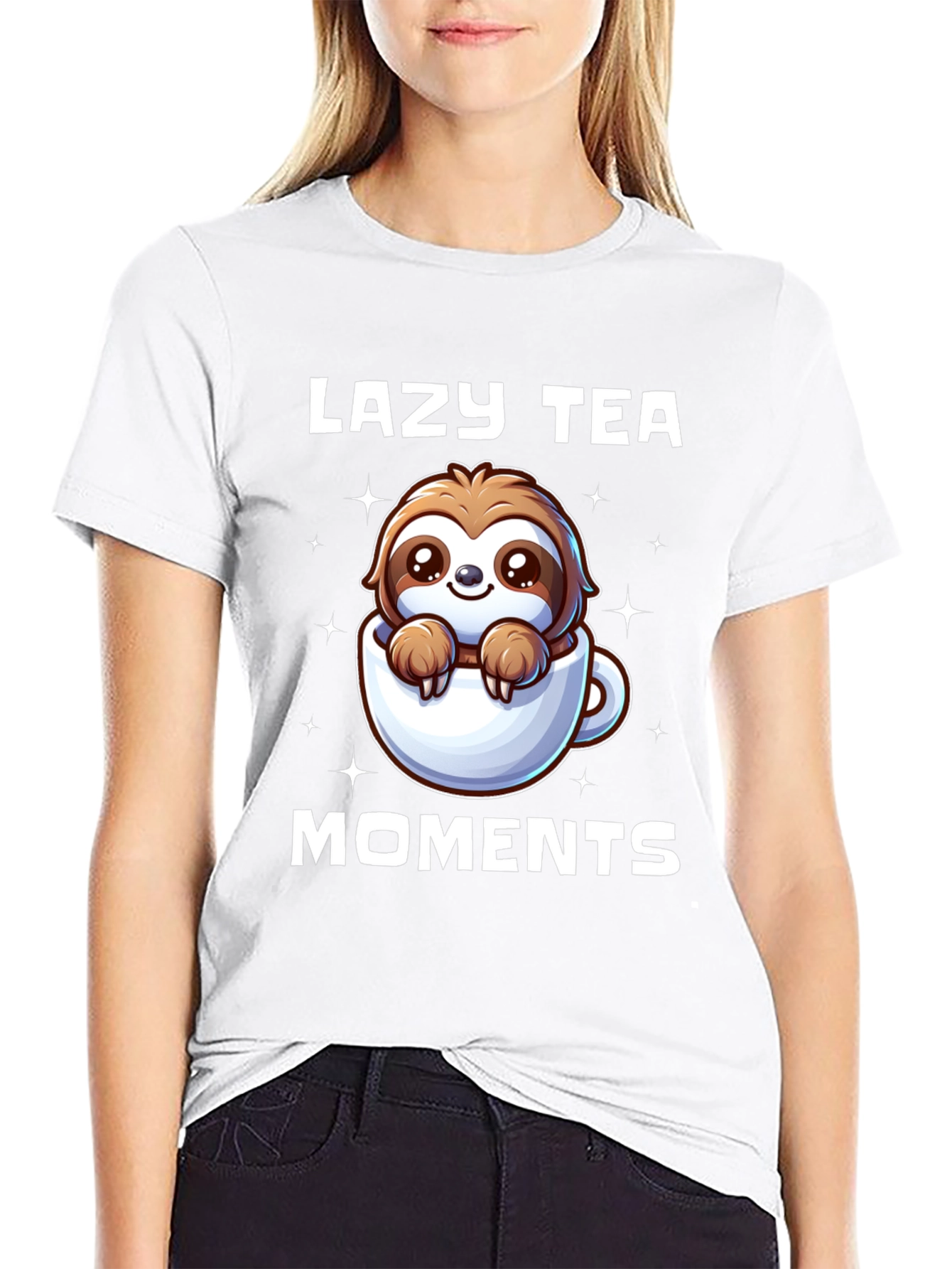 Black Lazy Tea Moments Sloth T-Shirt - Cute & Comfy view 9