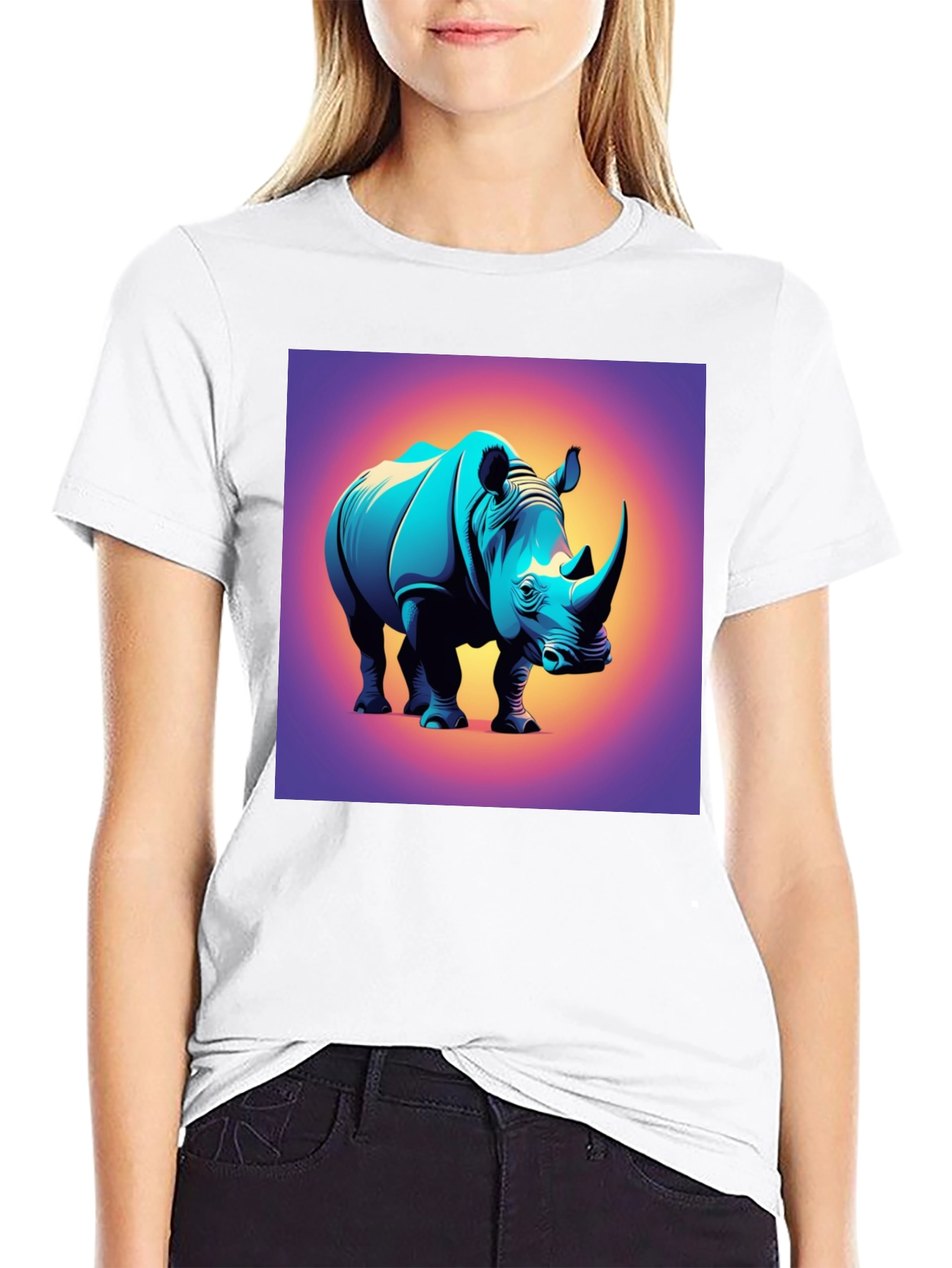 Black Rhino Graphic Tee - Bold Animal Print T-Shirt view 9