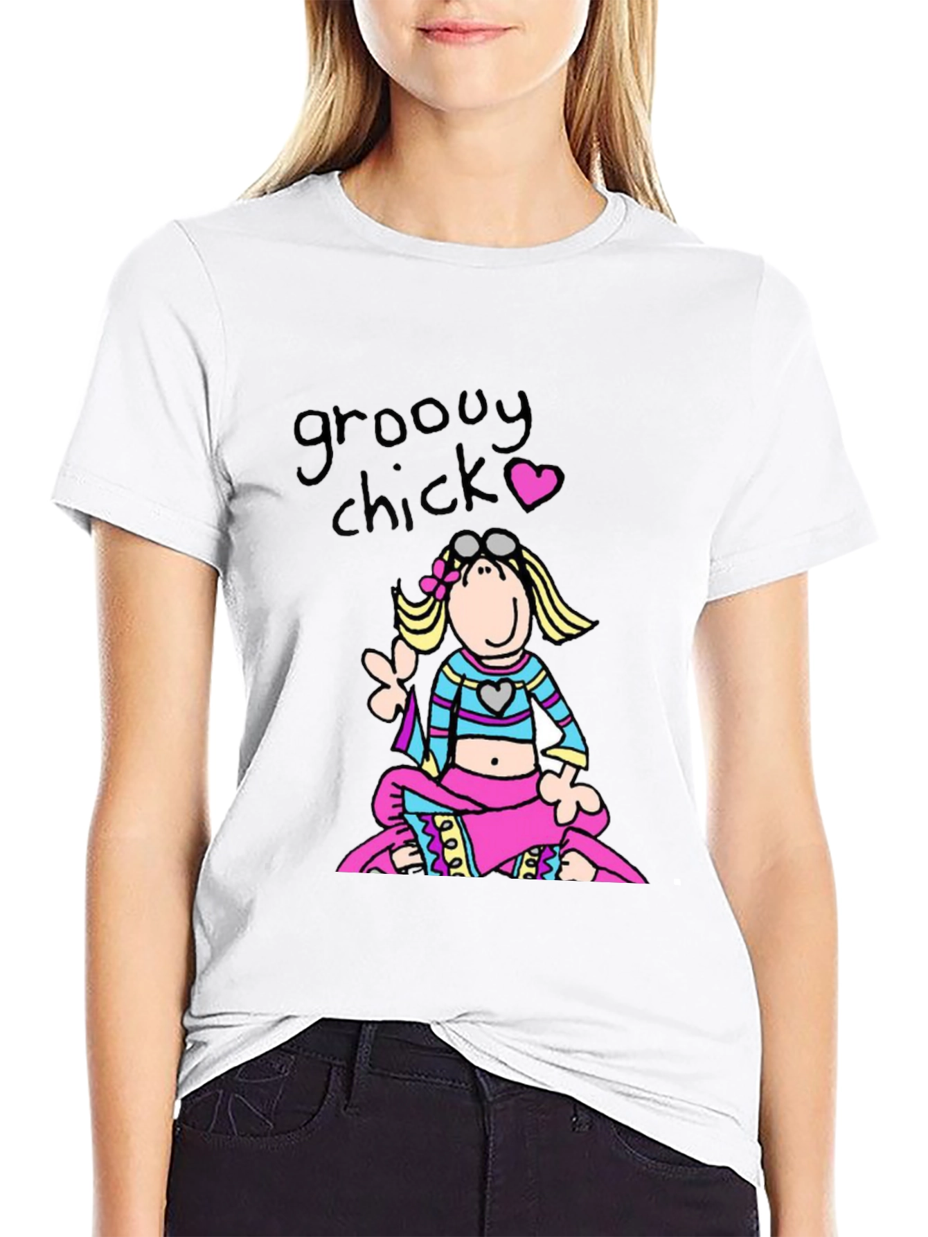 Black Groovy Chick Graphic Tee - Retro 70s Style T-Shirt view 9