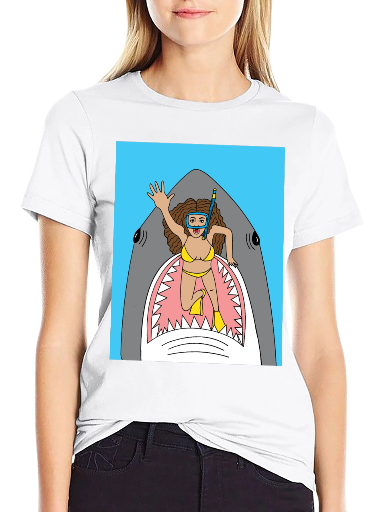 Black Shark Diver Graphic Tee - Funny Cartoon T-Shirt view 9