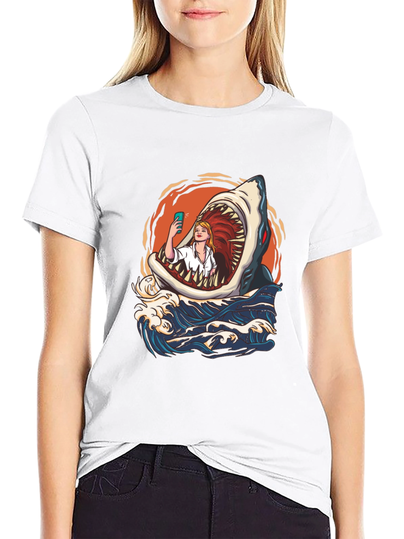Black Shark Selfie Graphic Tee - Funny Ocean Print view 9