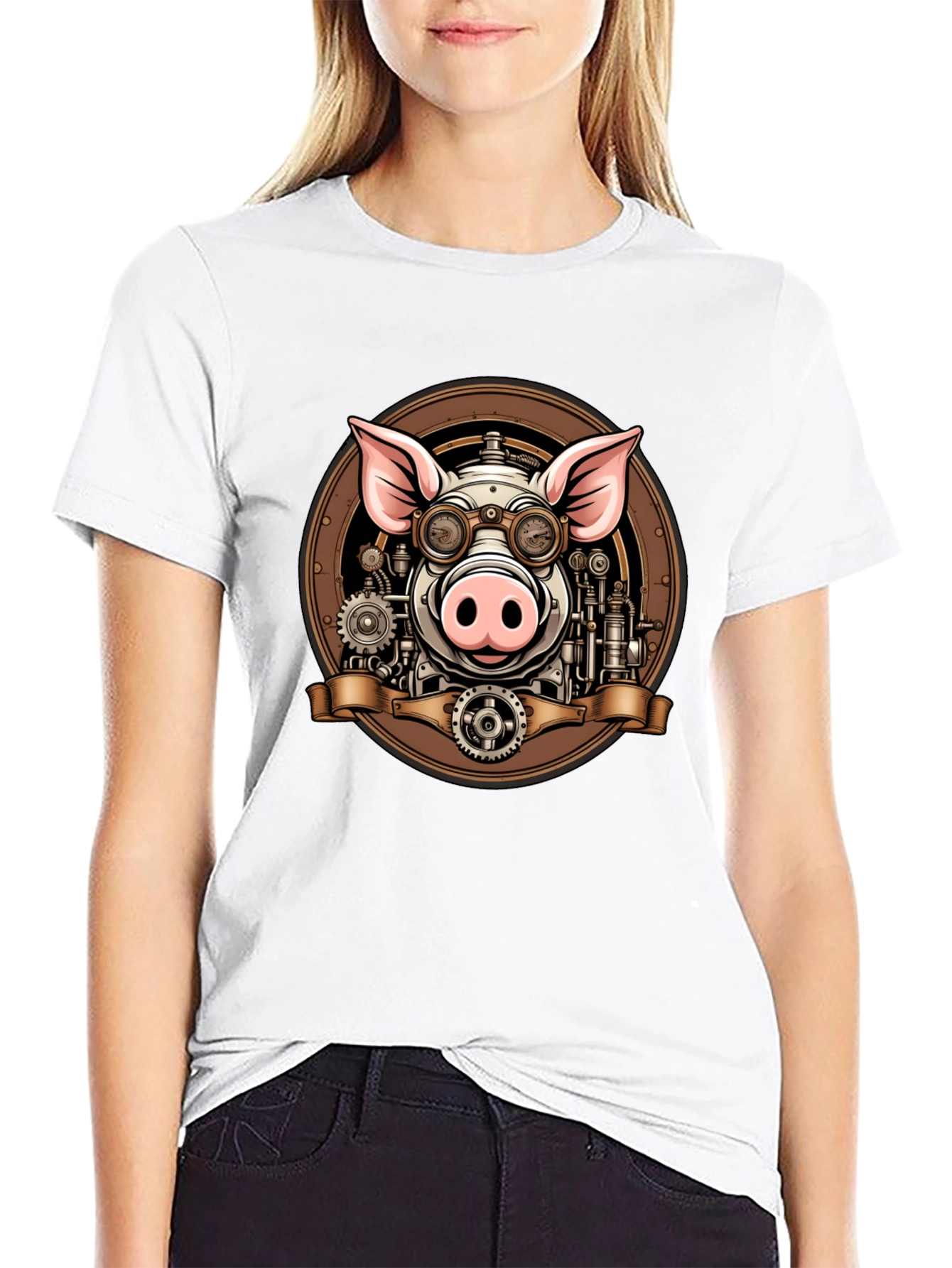 Black Steampunk Pig Graphic Tee - Unique Design view 9
