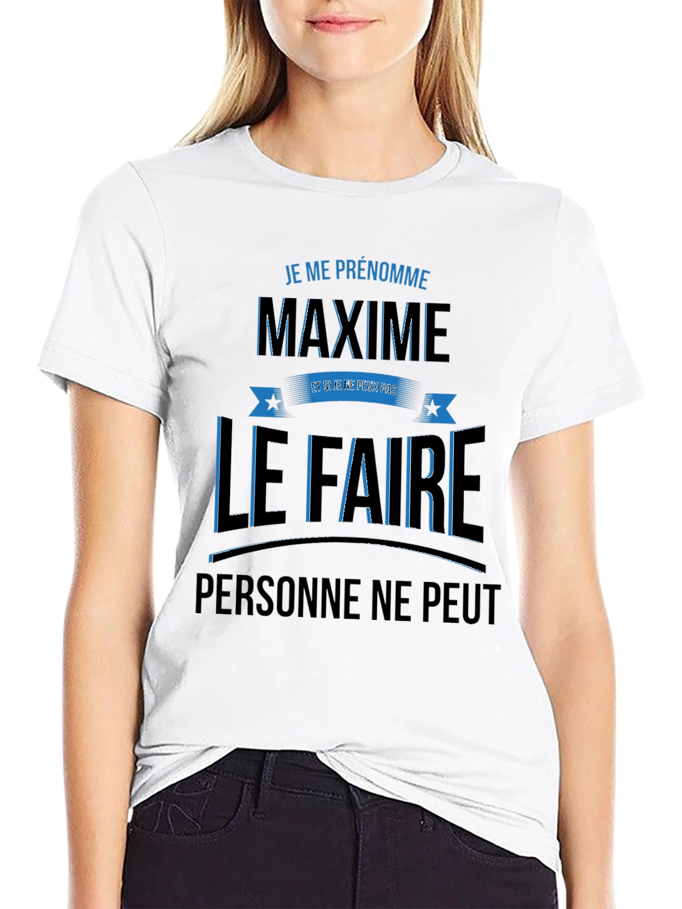 Black Men's Graphic T-Shirt - 'Je Me Prénomme Maxime' Design view 9