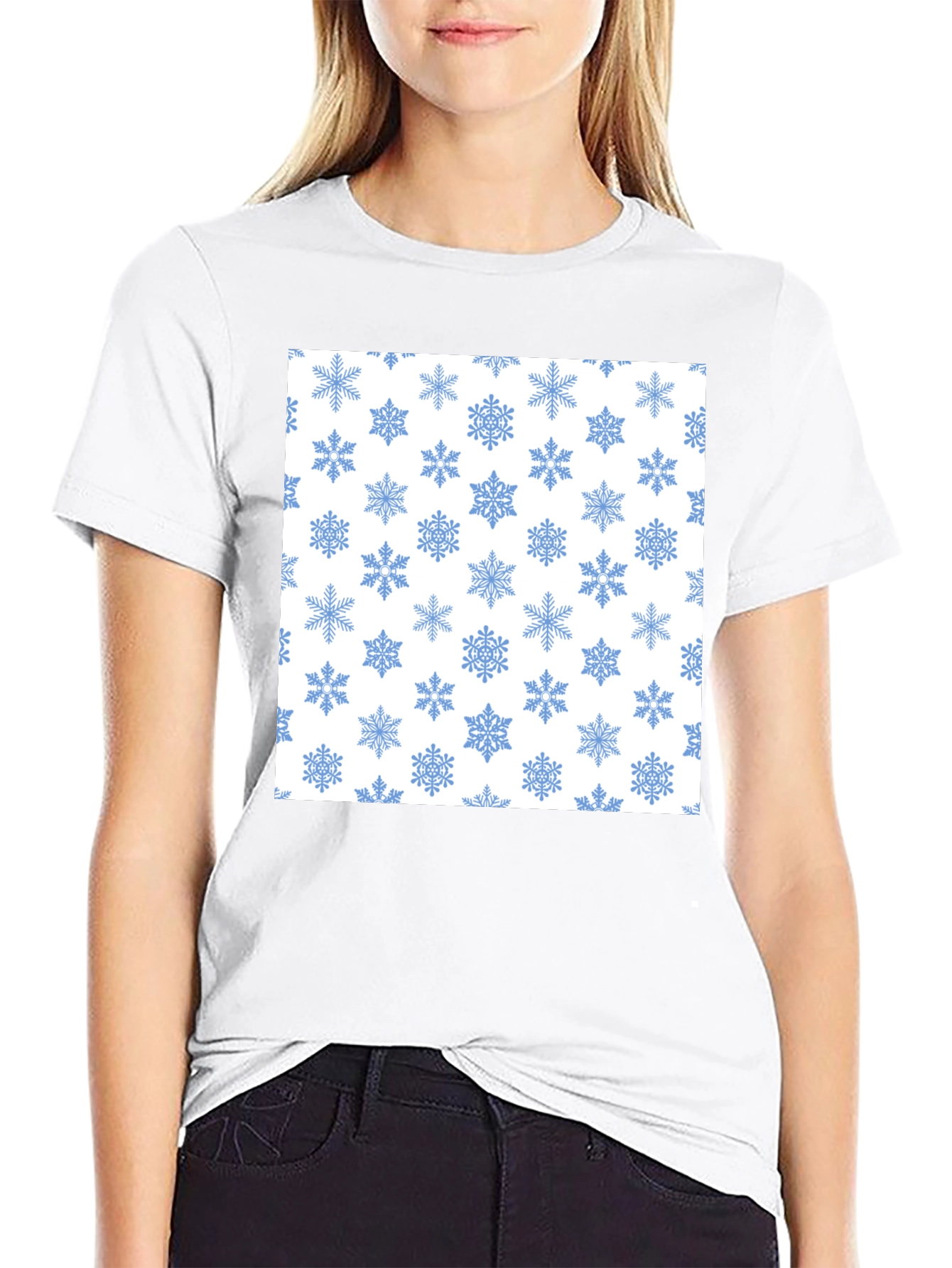 Black Snowflake Pattern Tee - Winter Holiday Style view 9