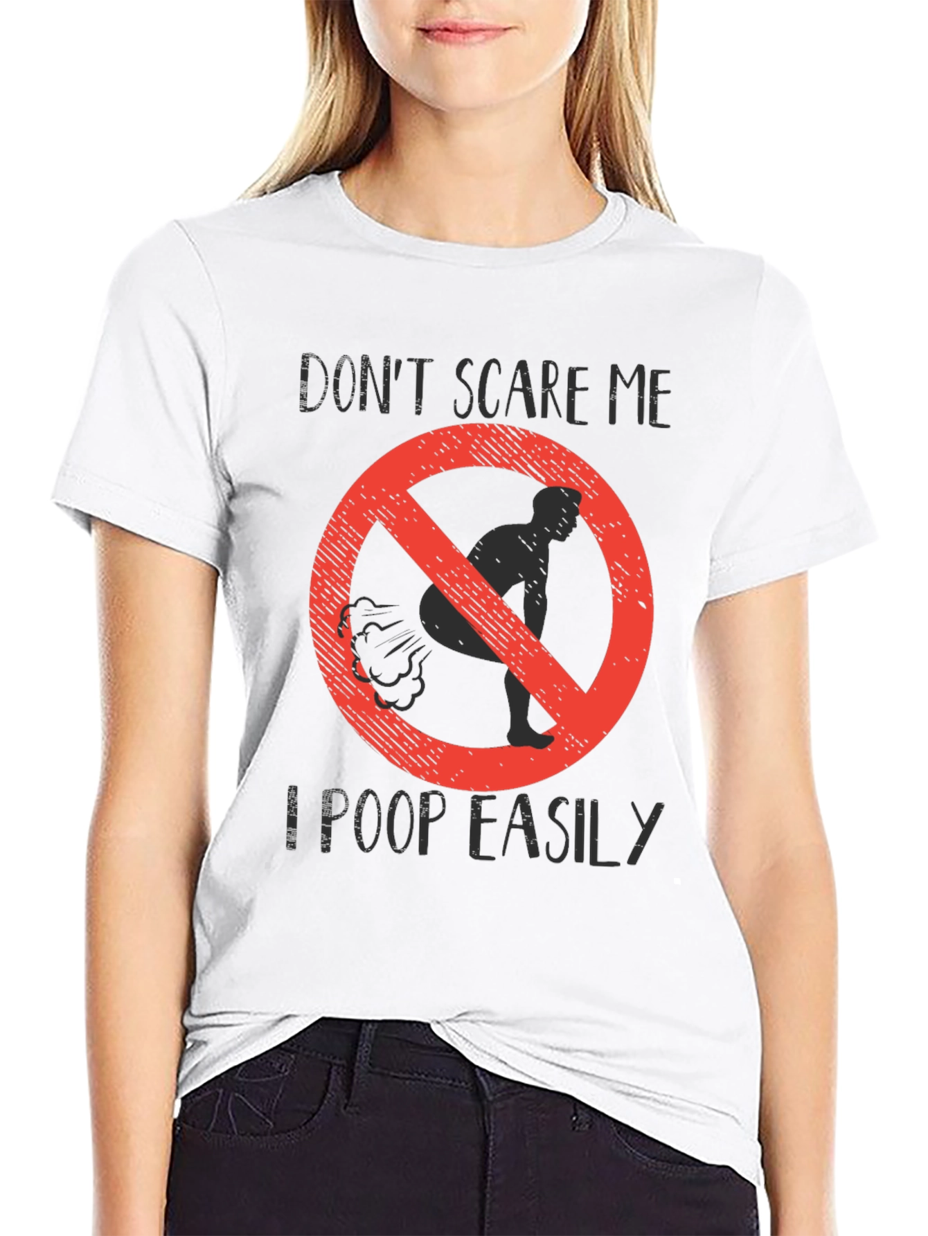 Black Funny "Don't Scare Me" Poop Graphic Tee view 9