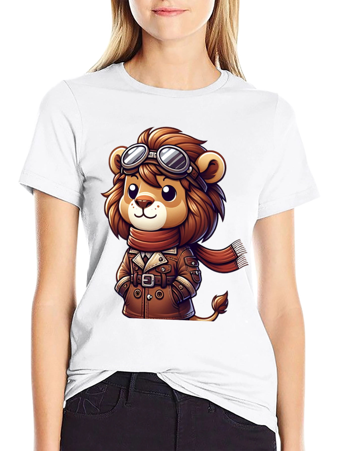 Black Lion Aviator Graphic Tee - Cartoon Style view 9