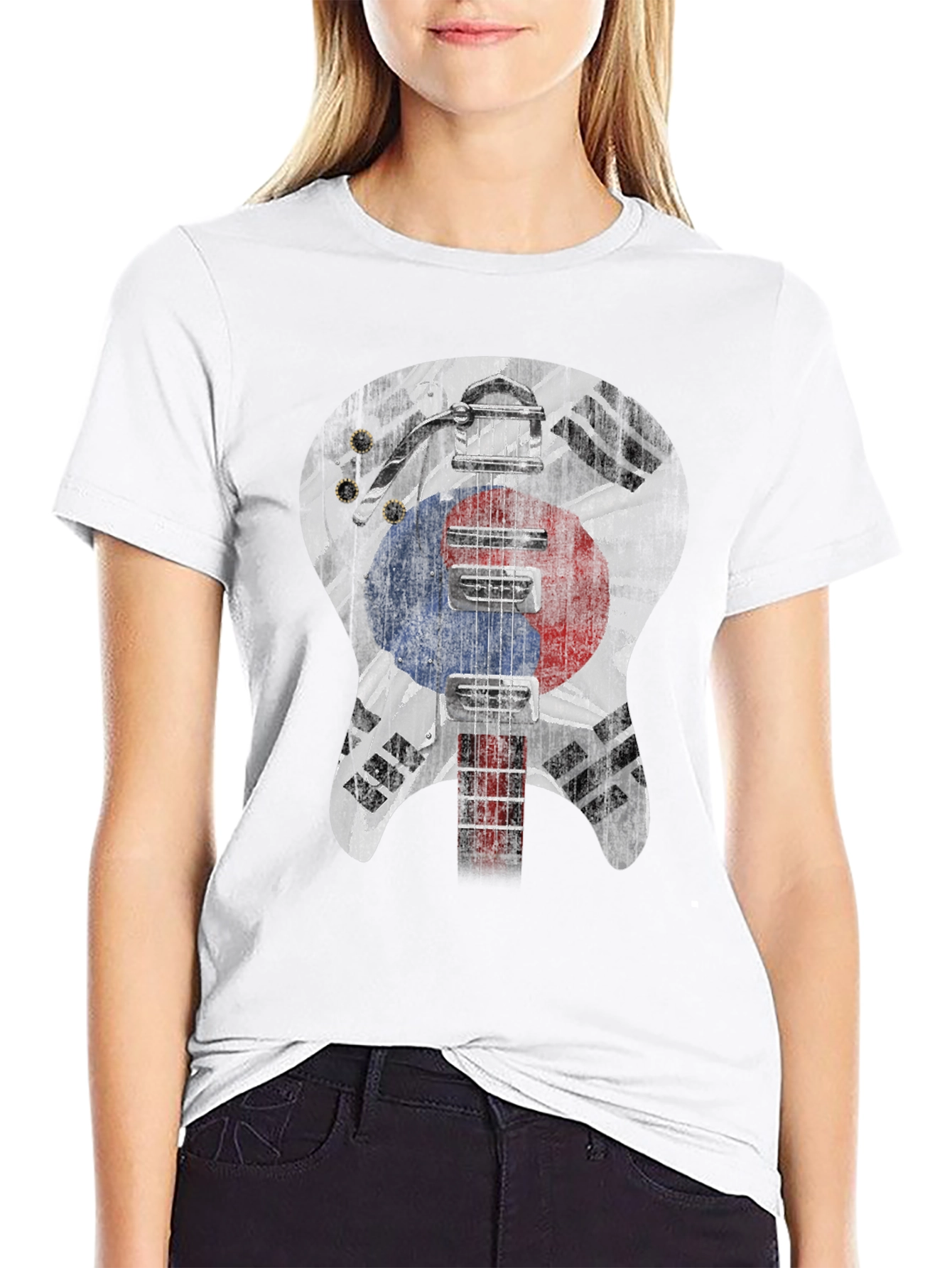 Black Korea Guitar Flag T-Shirt view 9