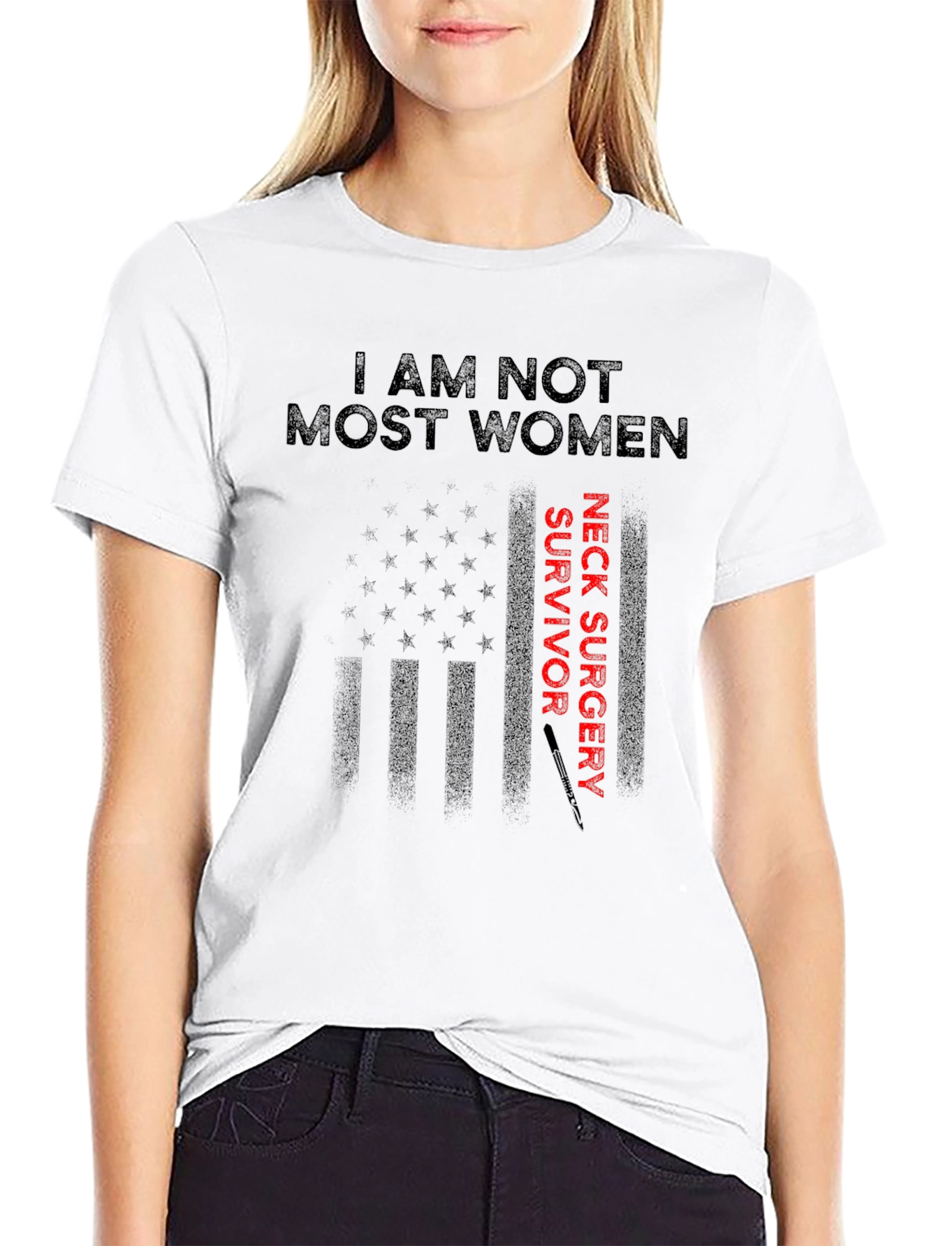 Black I Am Not Most Women Neck Surgery Survivor T-Shirt view 9