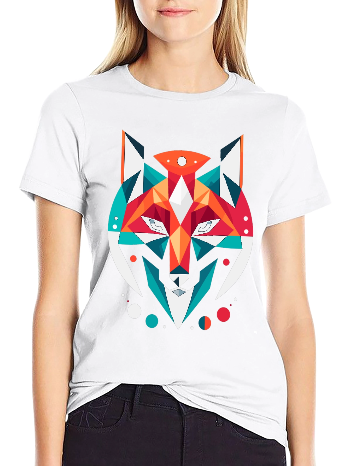 Black Geometric Fox Graphic Black T-Shirt view 9