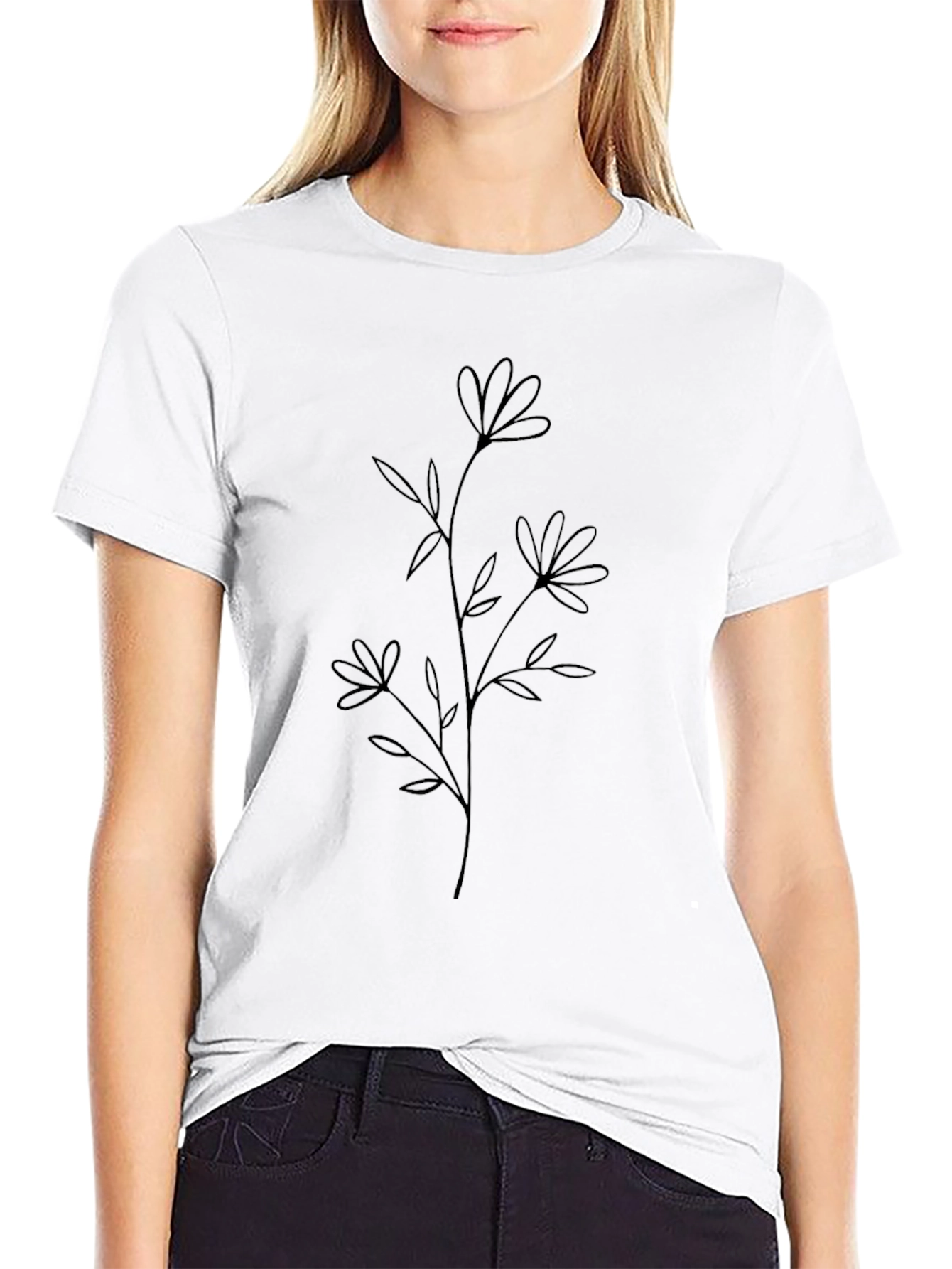 Black Minimalist Flower Graphic T-Shirt - Black view 9