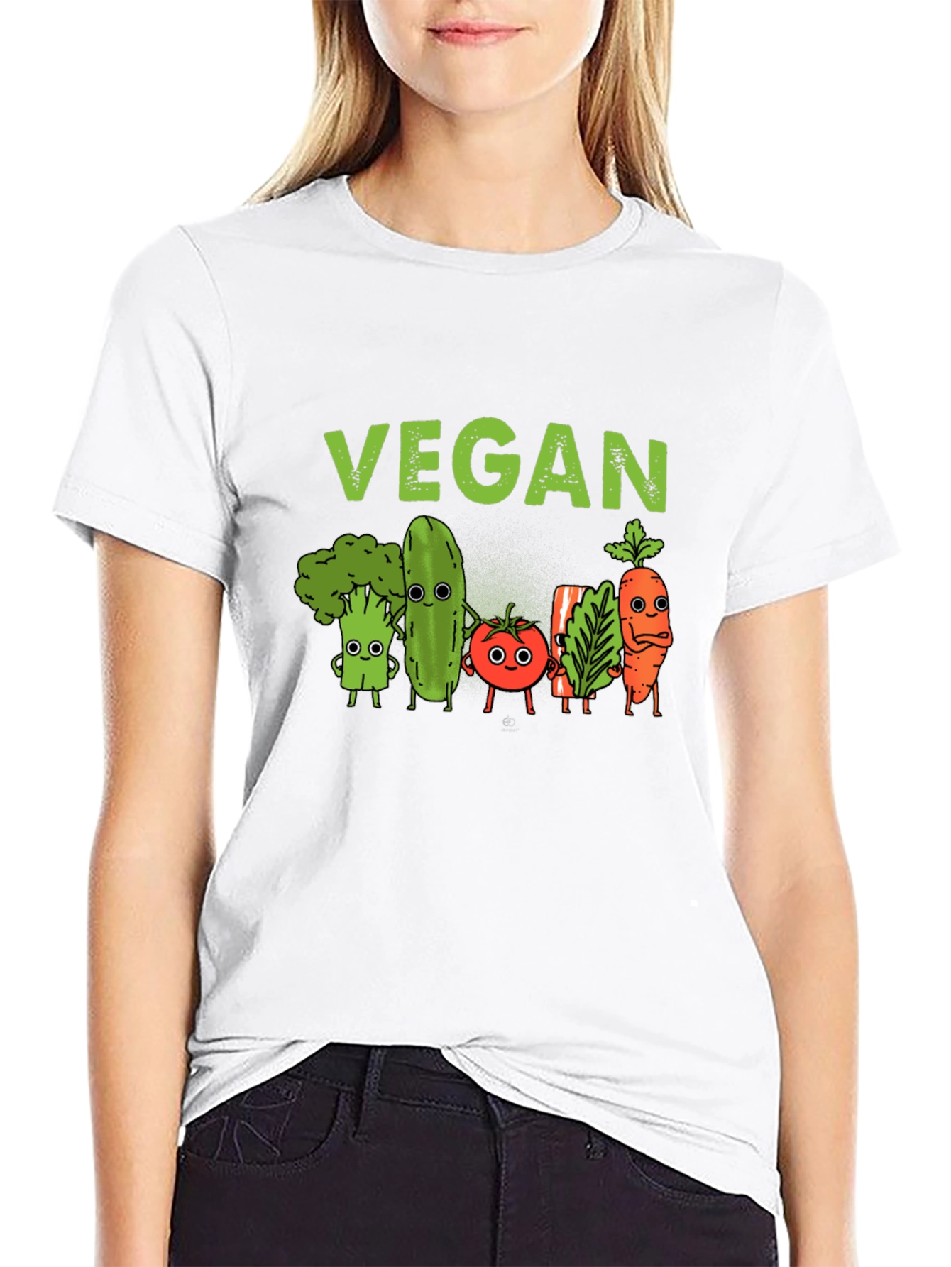 Black Vegan T-Shirt - Cute Cartoon Vegetables view 9