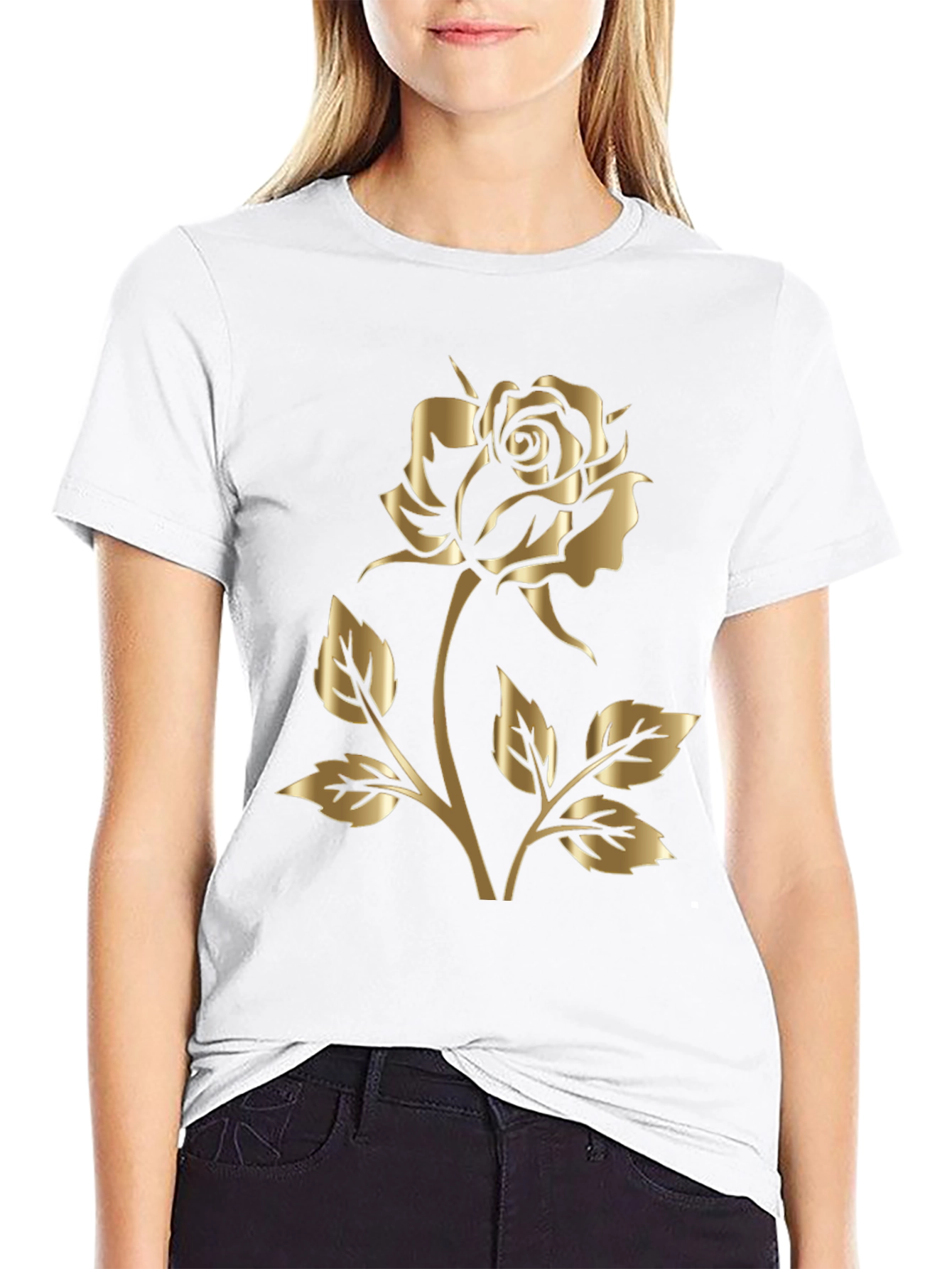 Black Gold Rose Graphic Black T-Shirt view 9
