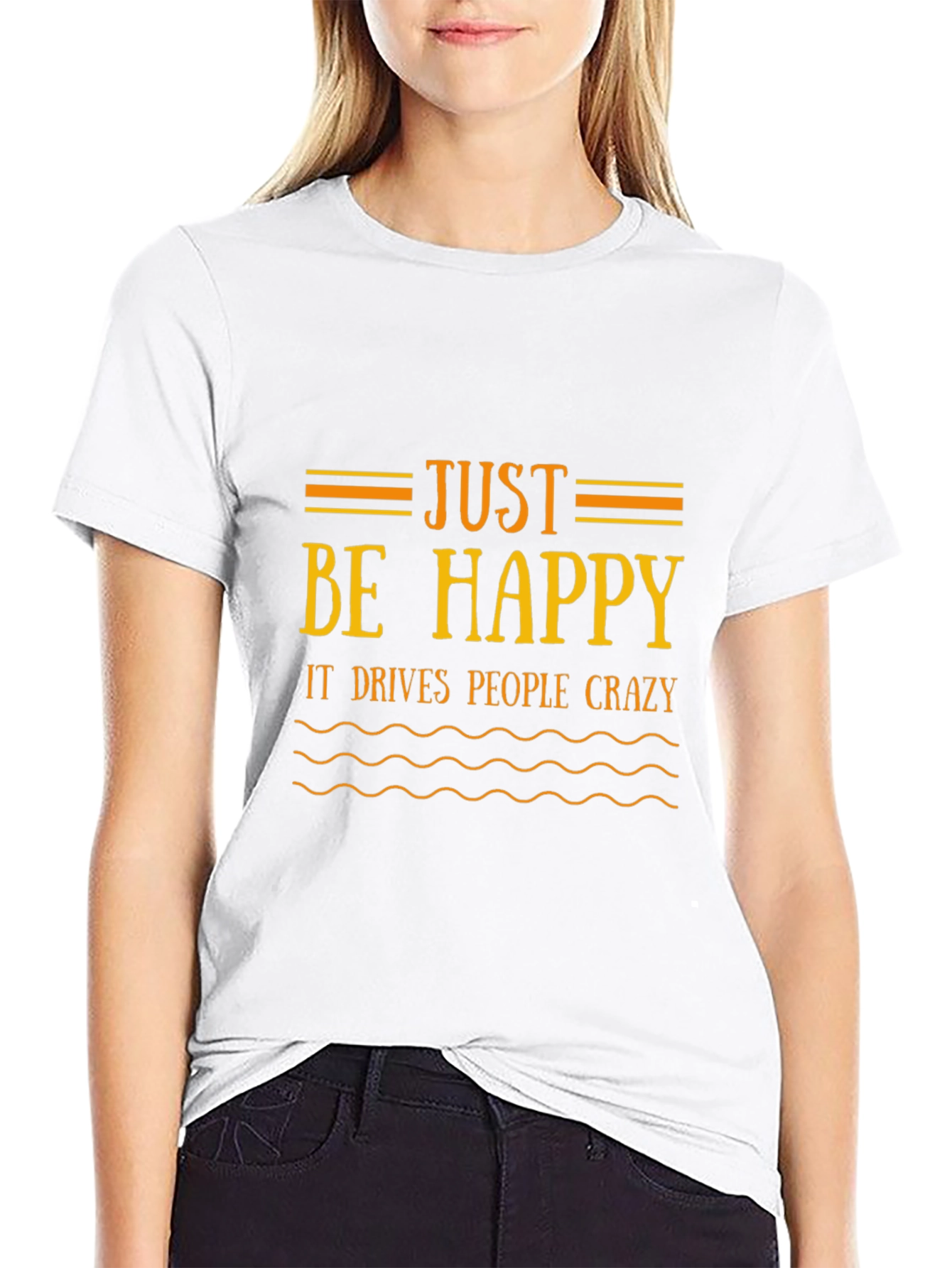 Black Just Be Happy Black T-Shirt - Funny Graphic Tee view 9