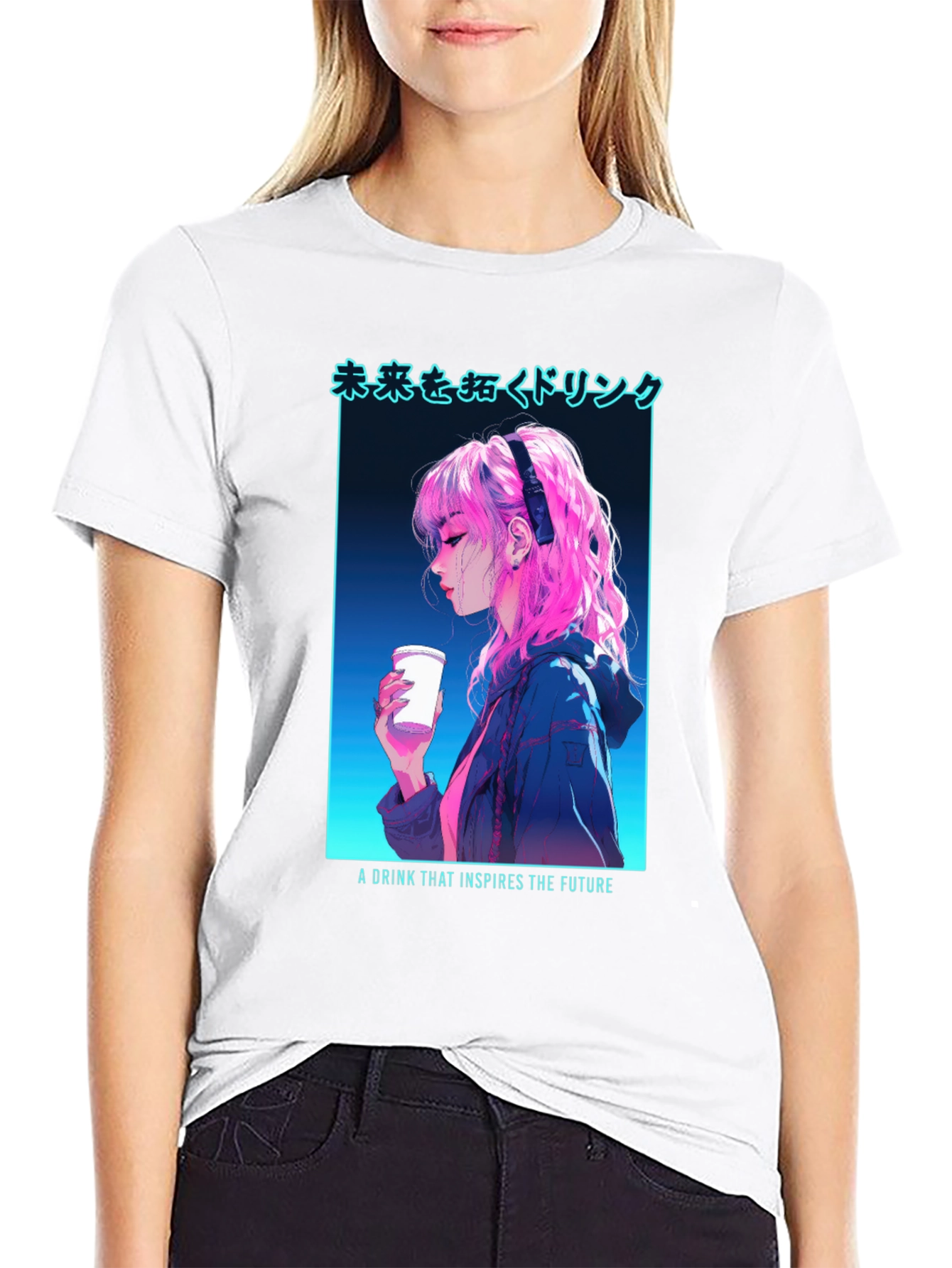 Black Anime Girl Drink T-Shirt - Inspire The Future view 9