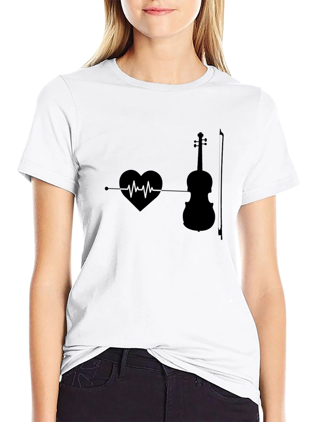 Black Heartbeat Violin T-Shirt - Music Lover Tee view 9