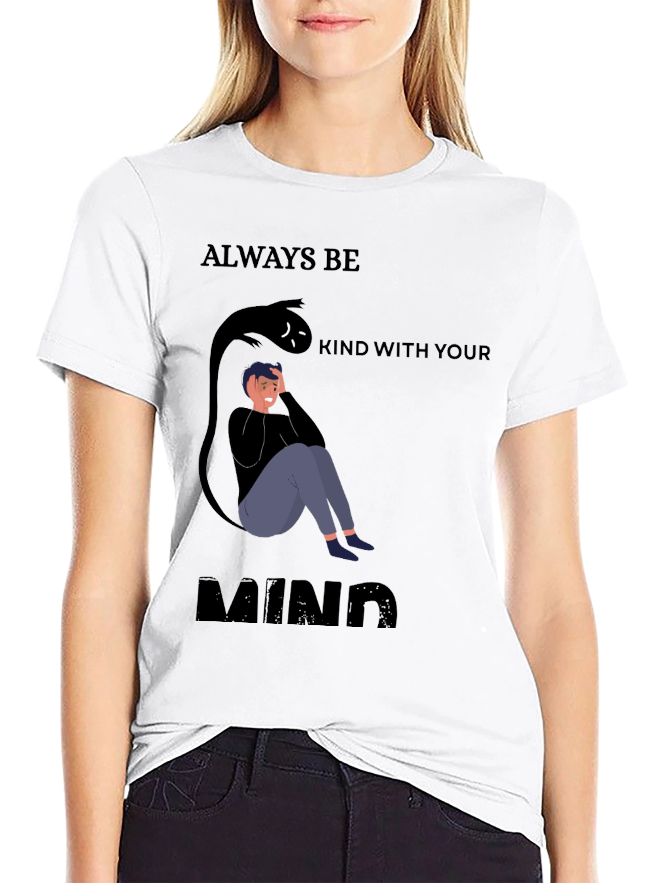 Black Be Kind To Your Mind Black Graphic Tee view 9