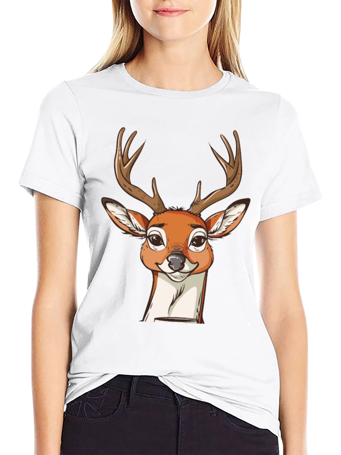 Black Deer Graphic T-Shirt - Men's Black Crew Neck Tee view 9