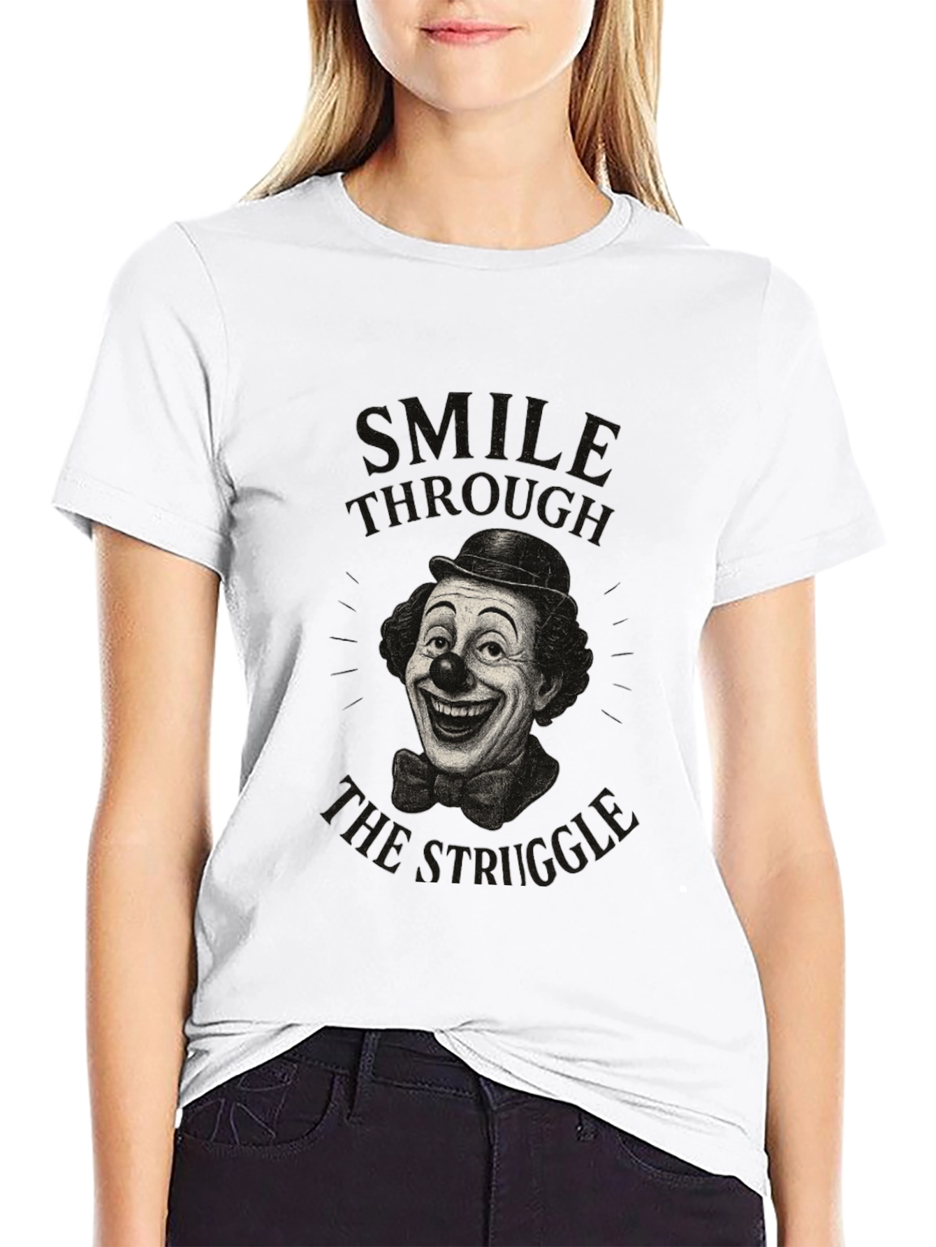 Black Smile Through the Struggle Clown Graphic Tee view 9