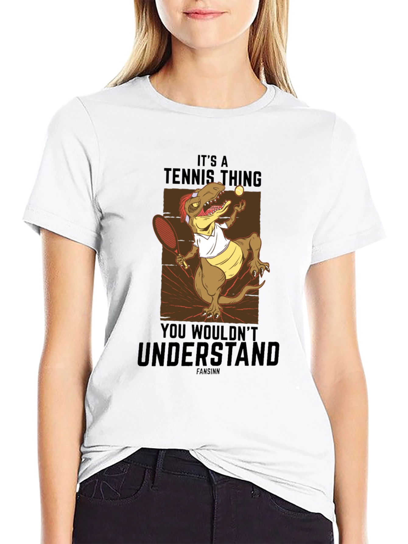 Black Tennis Dinosaur Graphic T-Shirt - "It's a Tennis Thing" view 9