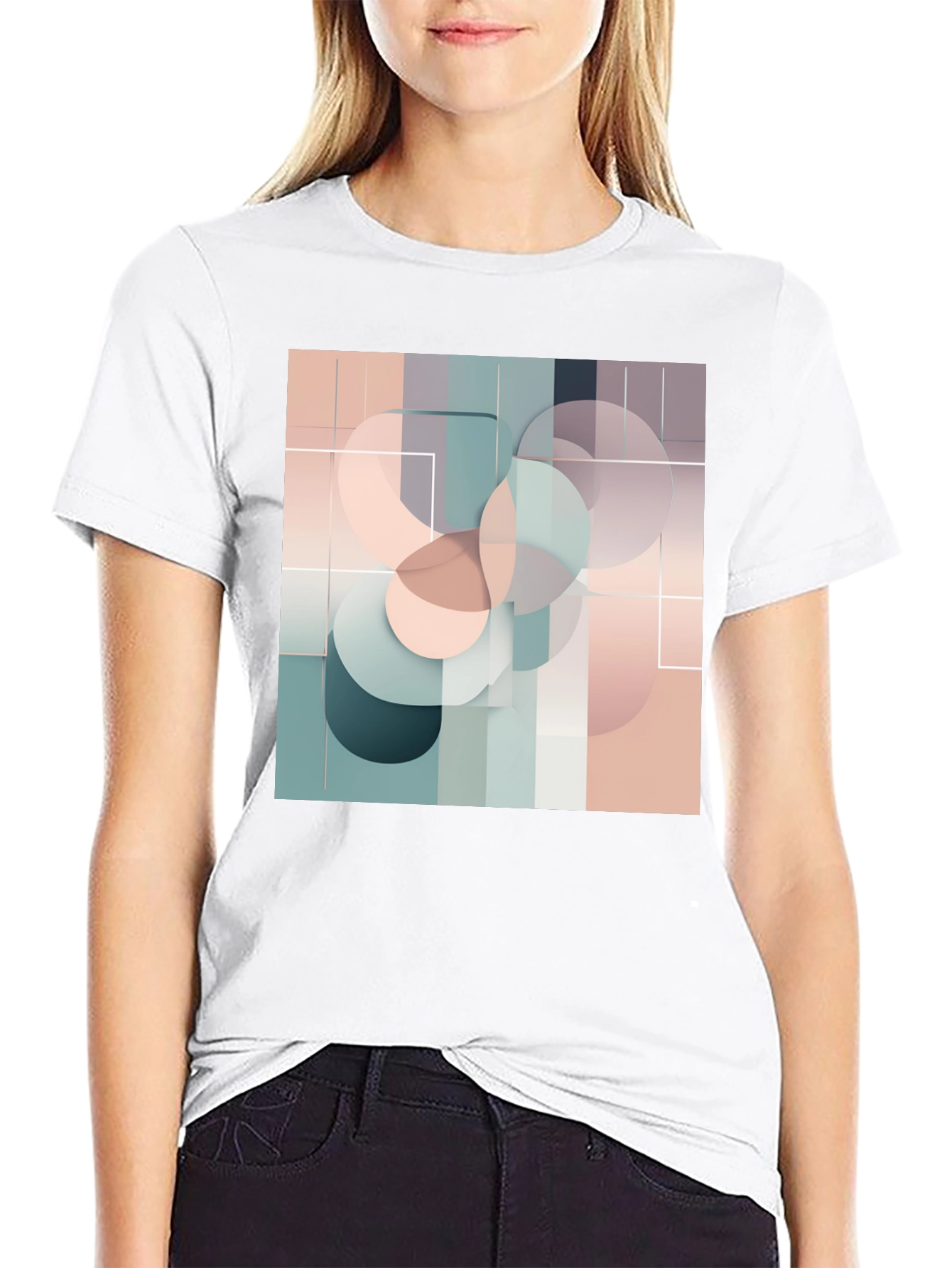Black Modern Geometric Circle Design Black T-Shirt view 9