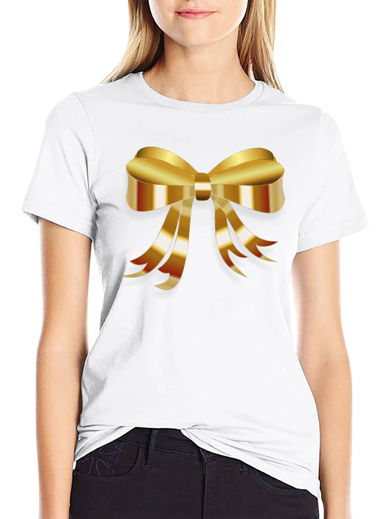Black Gold Bow Graphic Tee - Stylish Black T-Shirt view 9