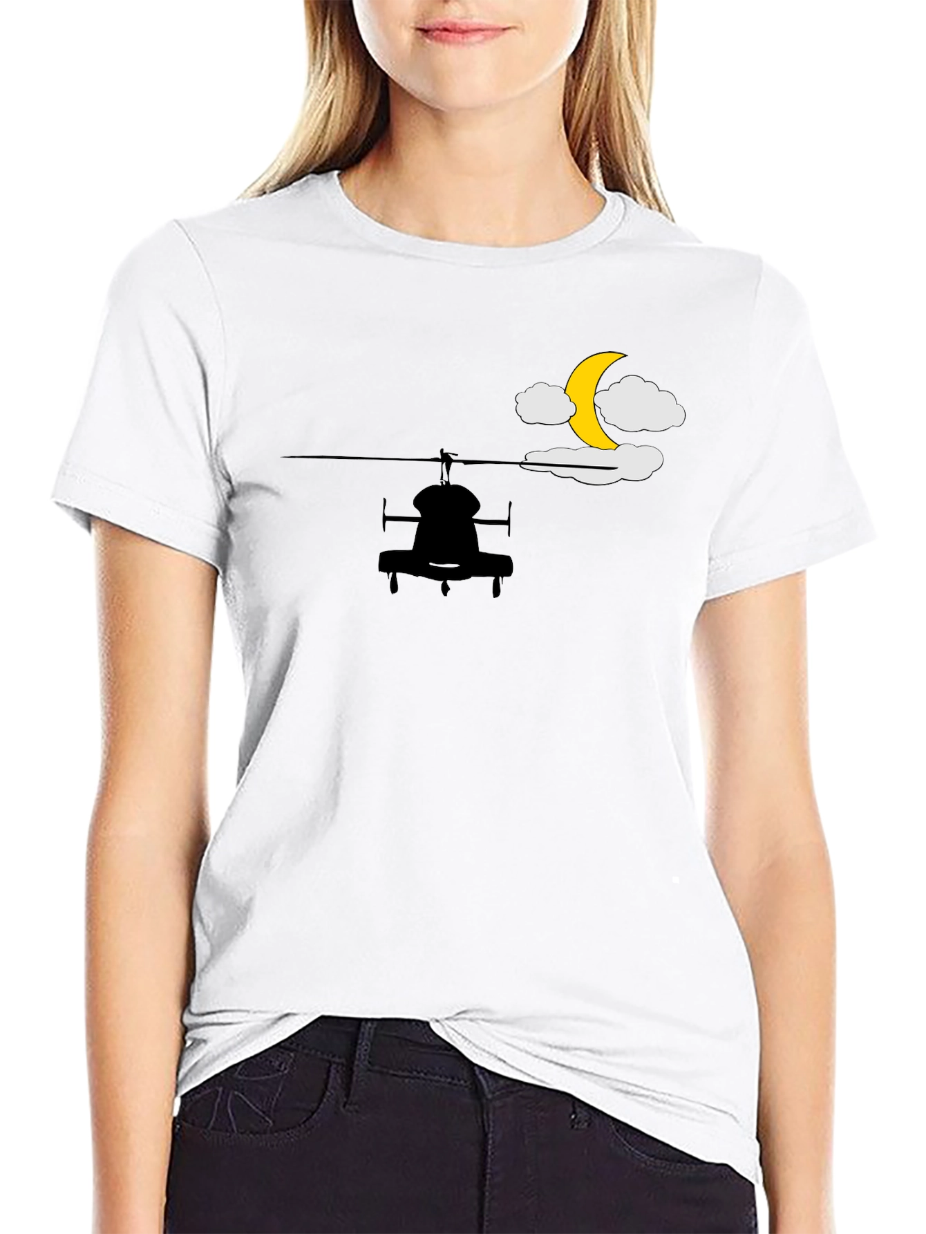 Black Helicopter Moon T-Shirt - Night Flight Design view 9