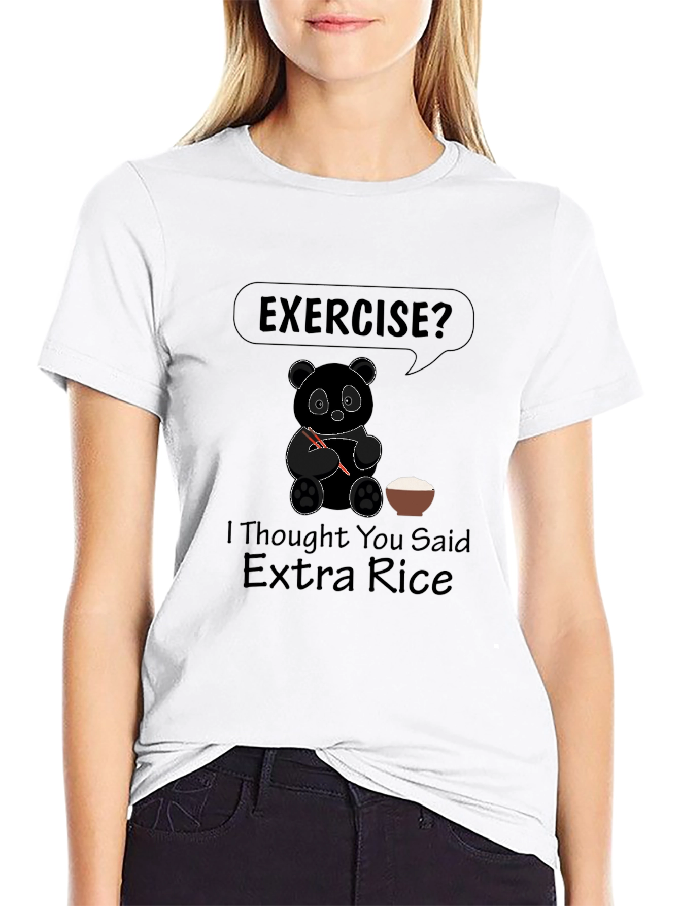 Black Exercise? Extra Rice Panda Graphic Tee - Black T-Shirt view 9