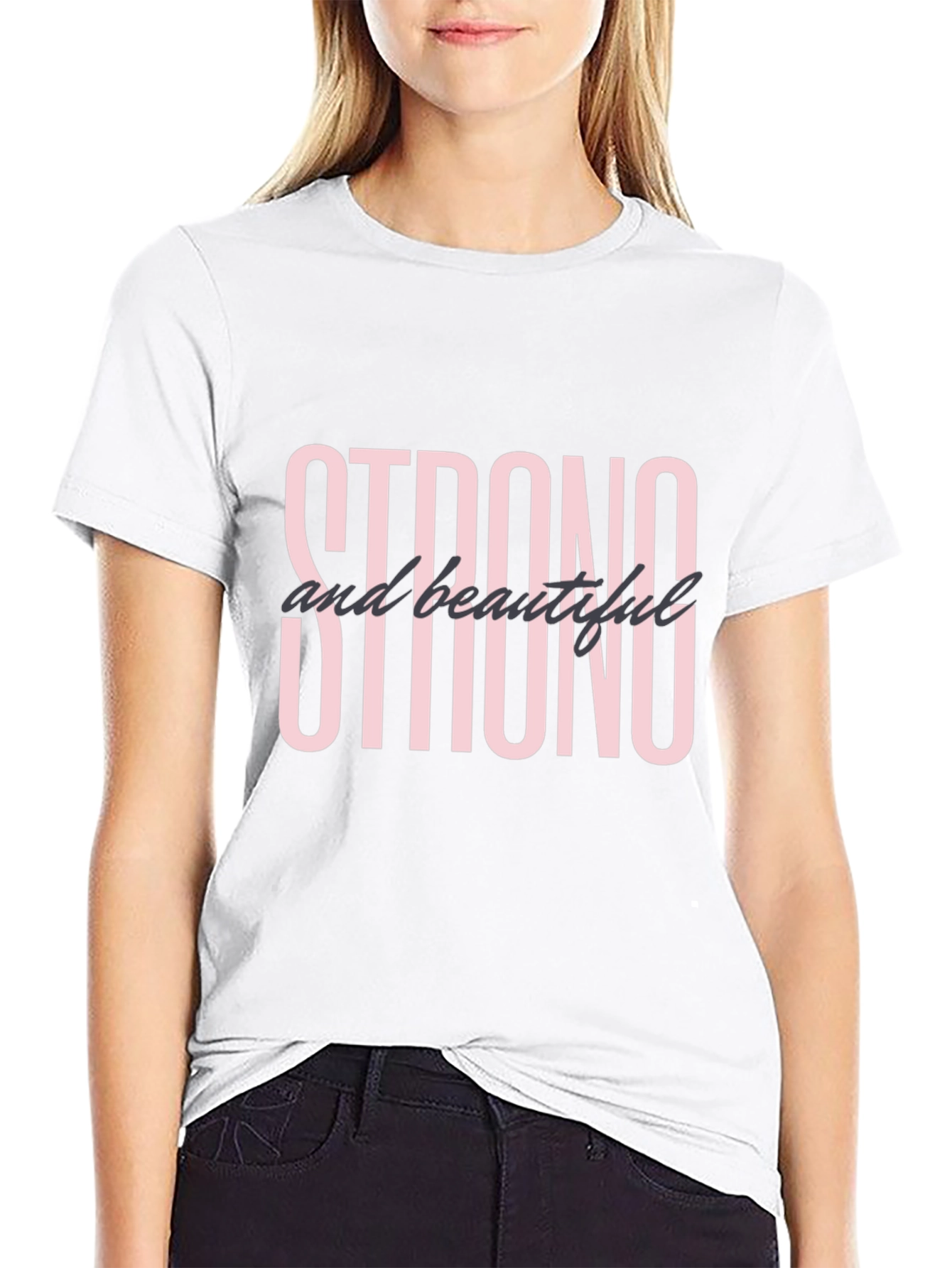 Black Strong & Beautiful Graphic Tee - Black Cotton view 9