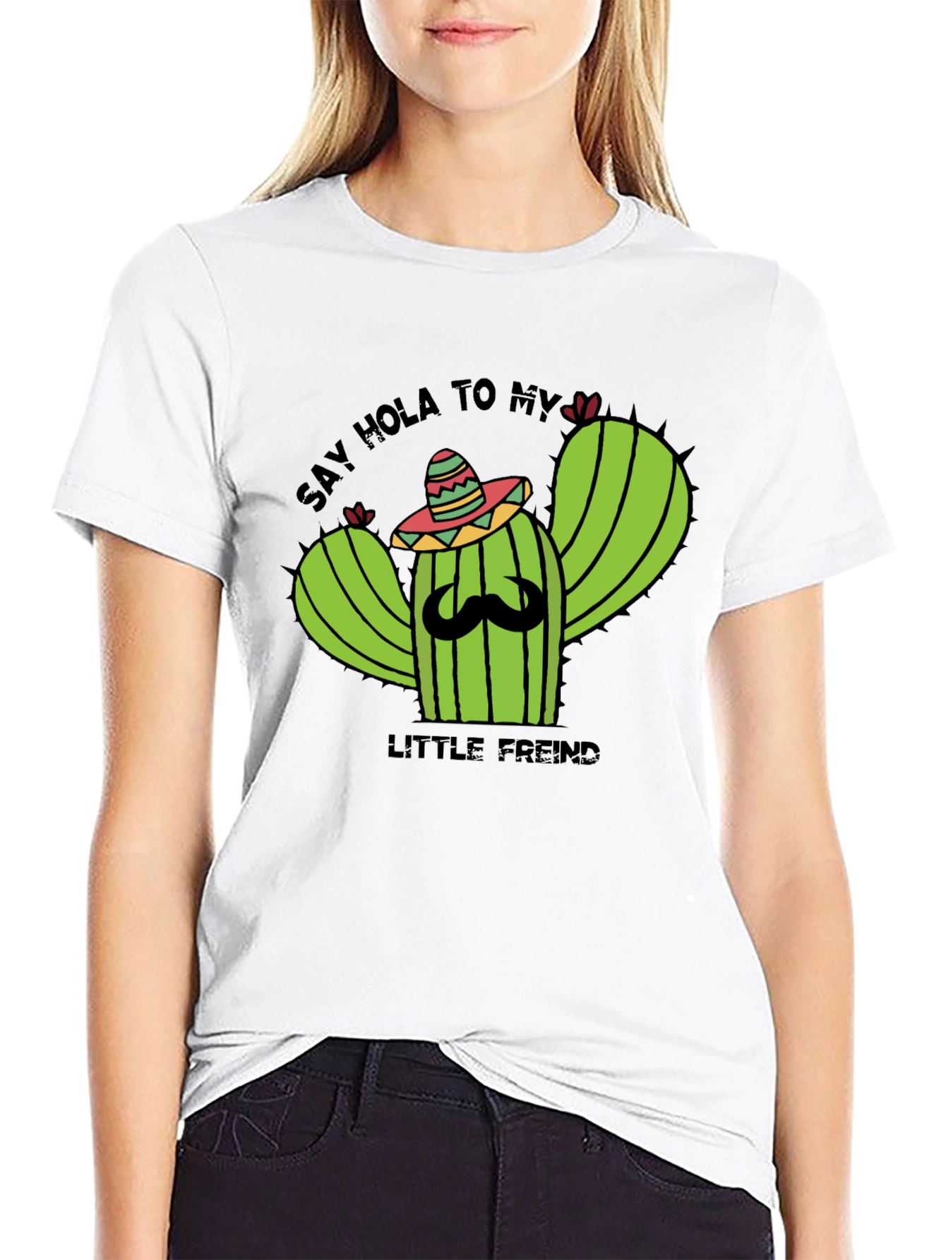 Black Hola Cactus T-Shirt - Funny Graphic Tee view 9