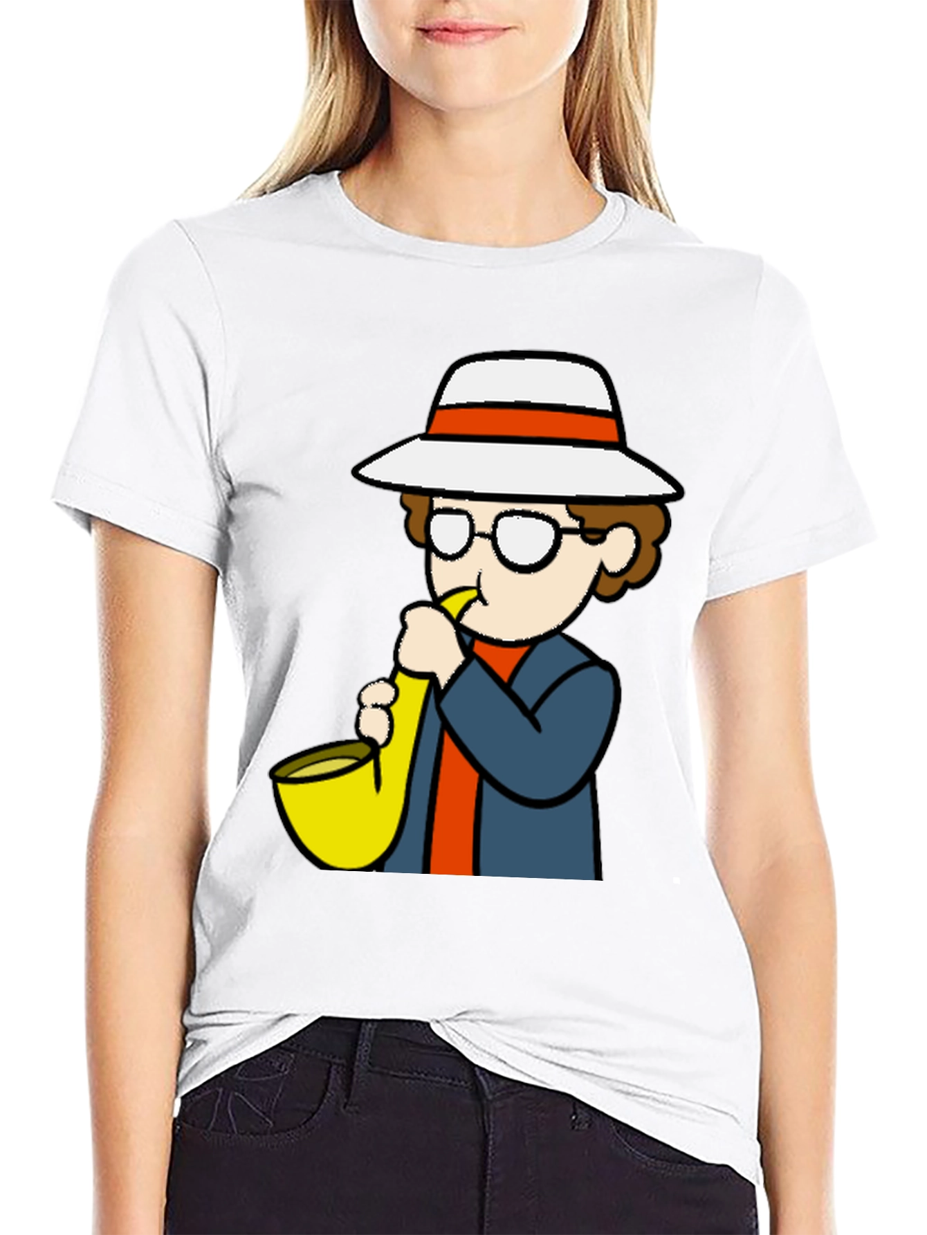 Black Cartoon Sax Player T-Shirt - Cool Graphic Tee view 9