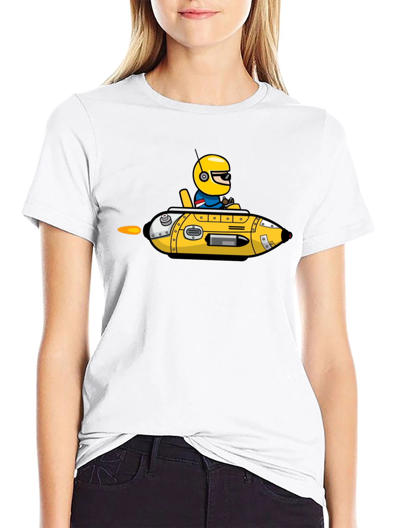 Black Cartoon Submarine T-Shirt view 9