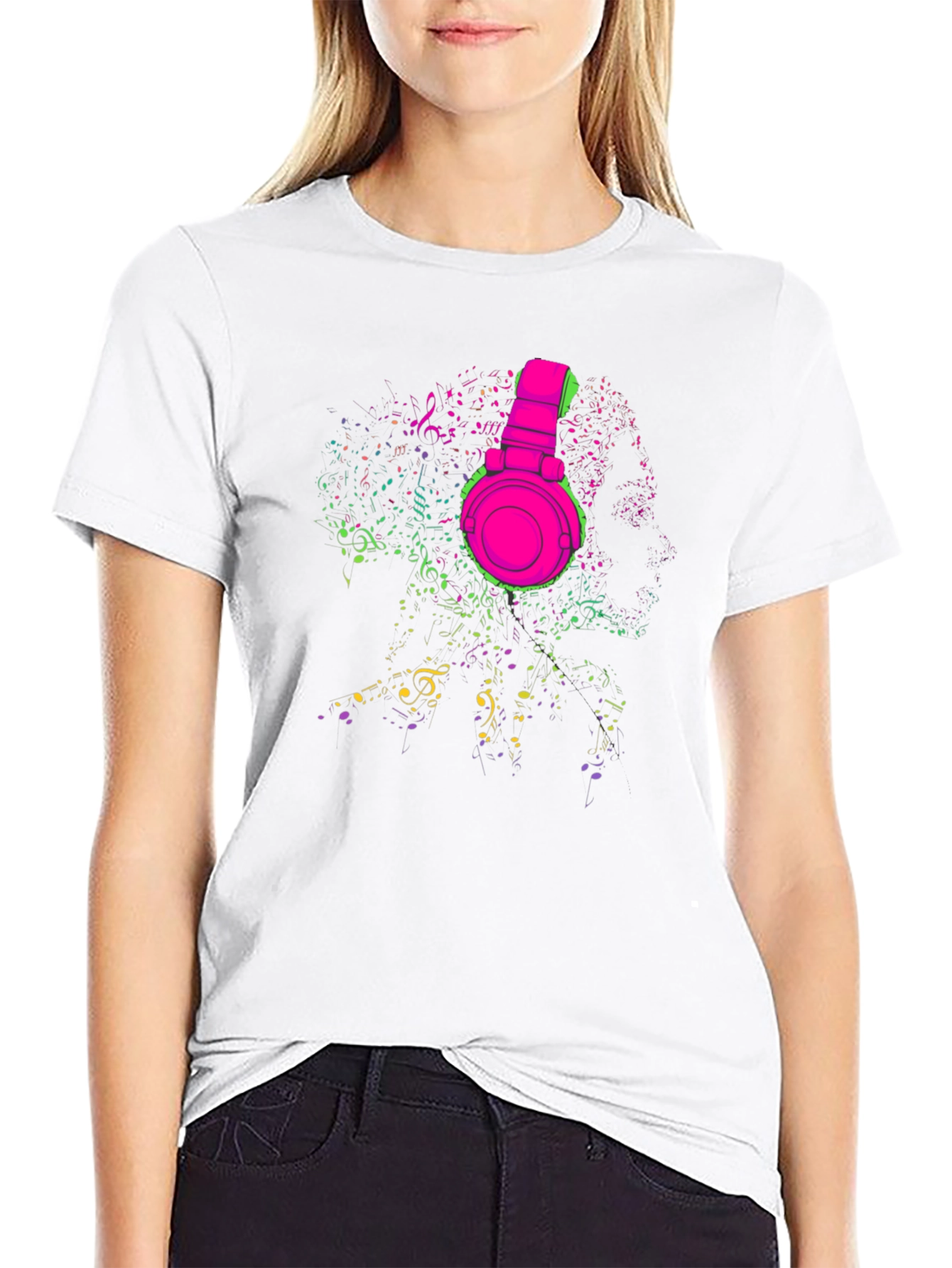 Black Neon Music Headphones Graphic T-Shirt view 9