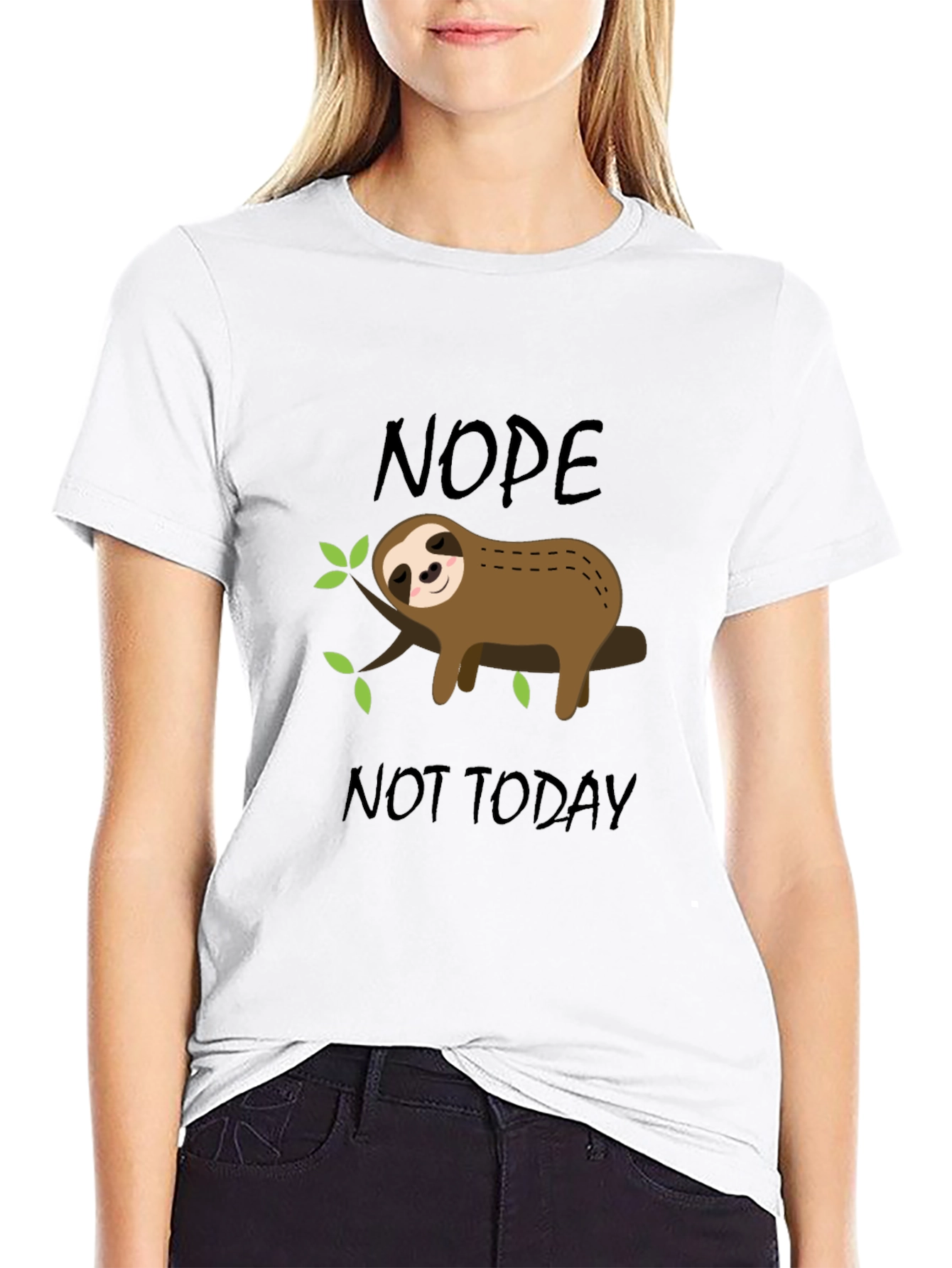 Black Nope Not Today Sloth Graphic T-Shirt view 9