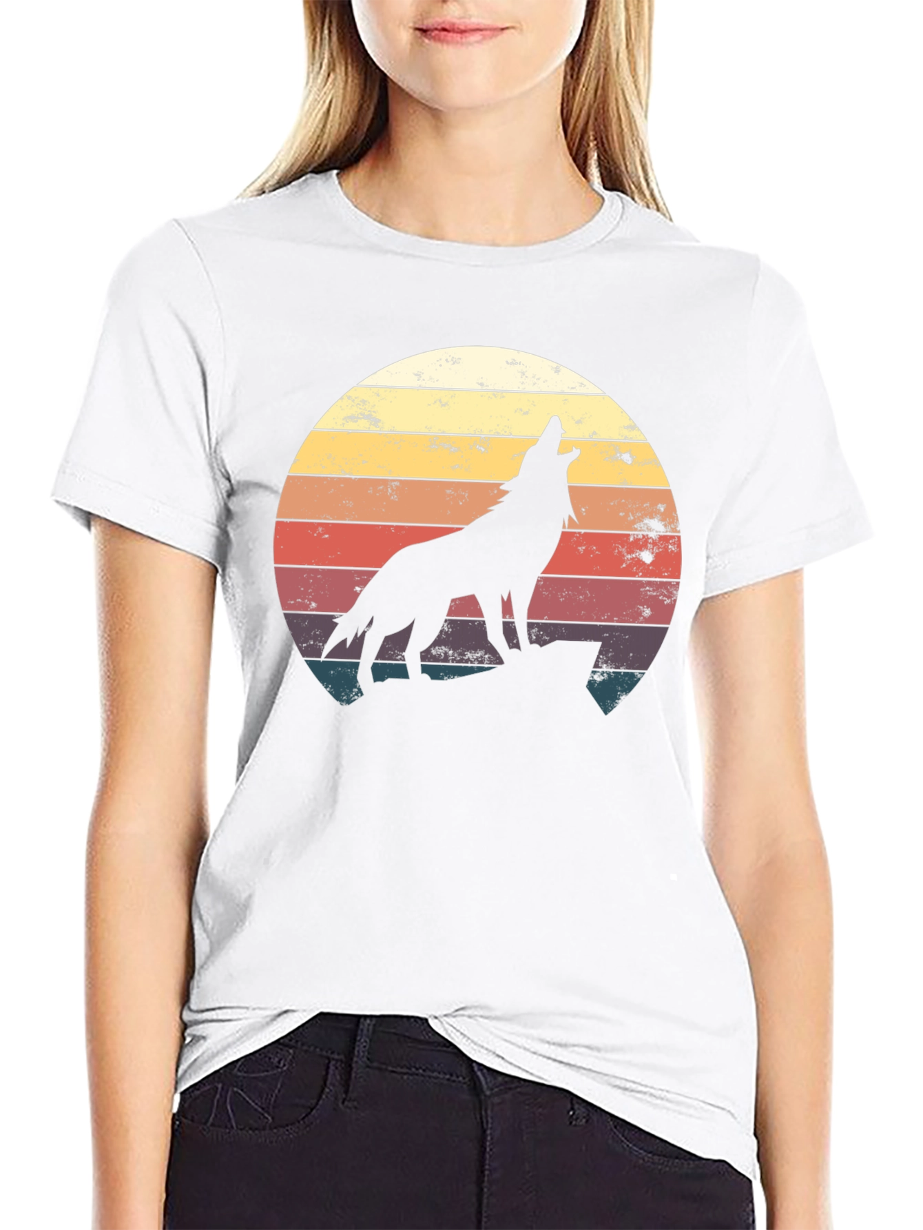 Black Retro Wolf Silhouette T-Shirt - Vintage Style view 9