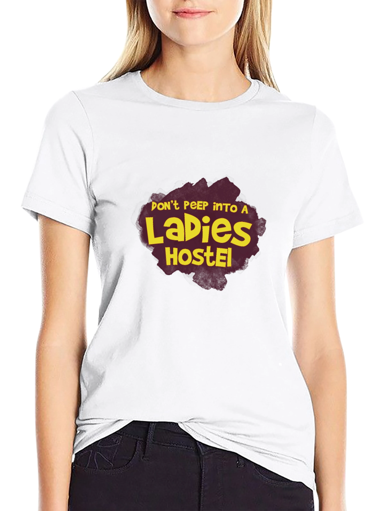 Black Don't Peep Ladies Hostel Graphic Tee view 9