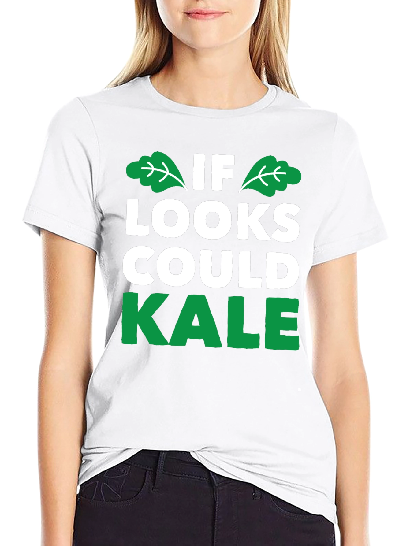 Black Funny Vegan T-Shirt: If Looks Could Kale view 9