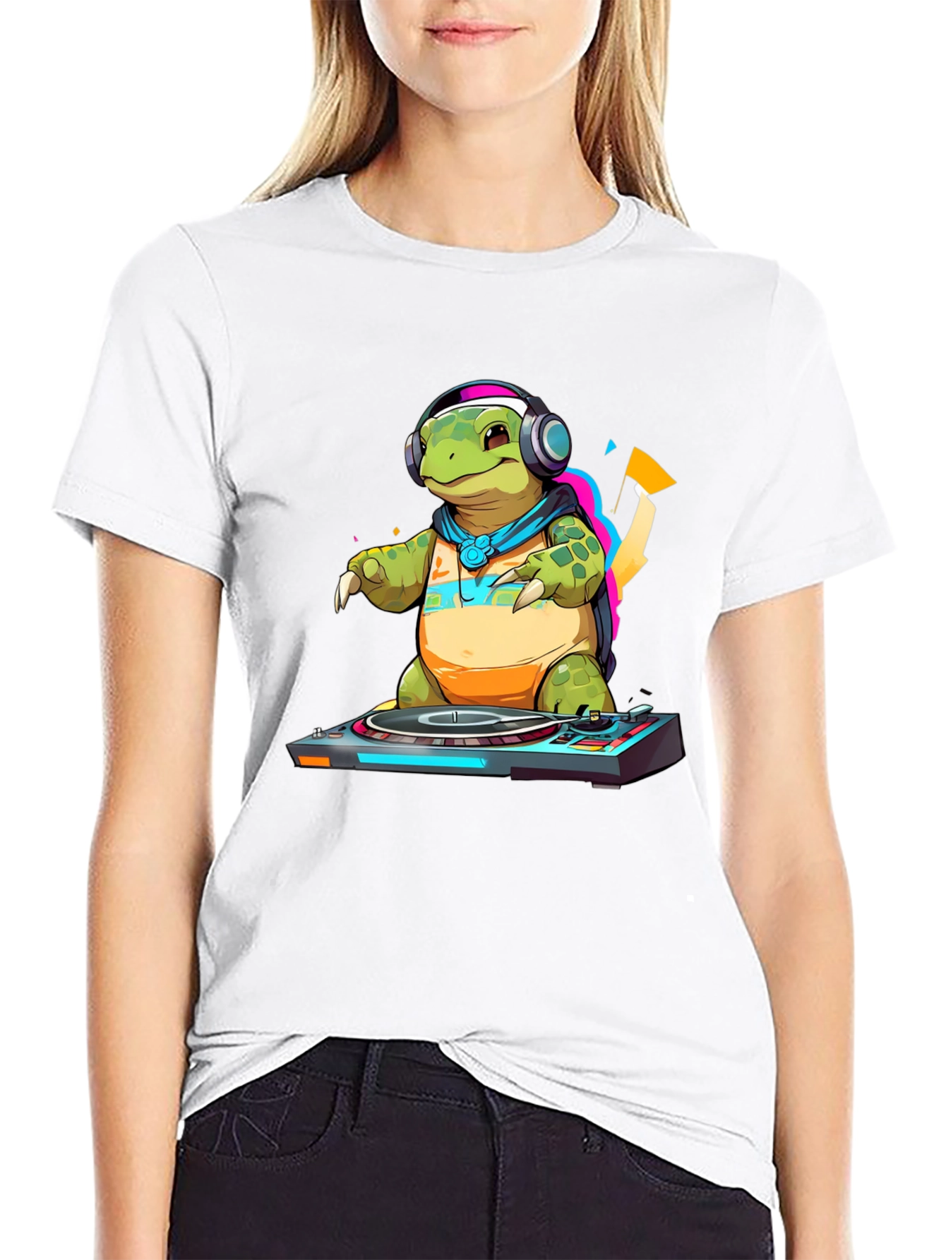 Black DJ Turtle Graphic Tee - Cool Animal T-Shirt view 9