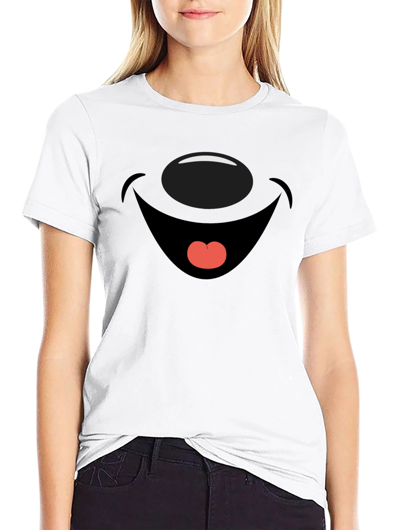 Black Cartoon Face Graphic Print Black T-Shirt view 9