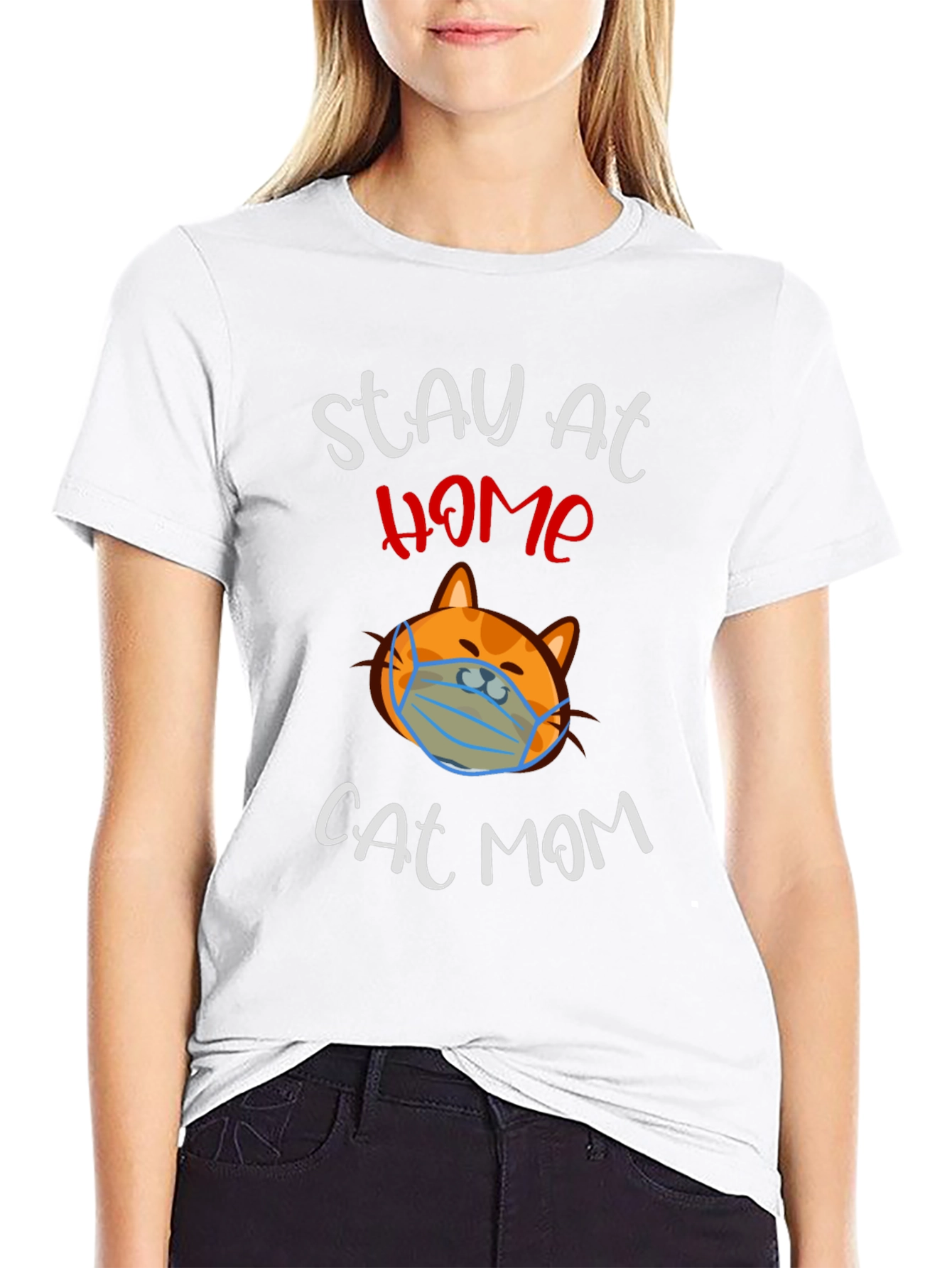 Black Stay at Home Cat Mom T-Shirt view 9