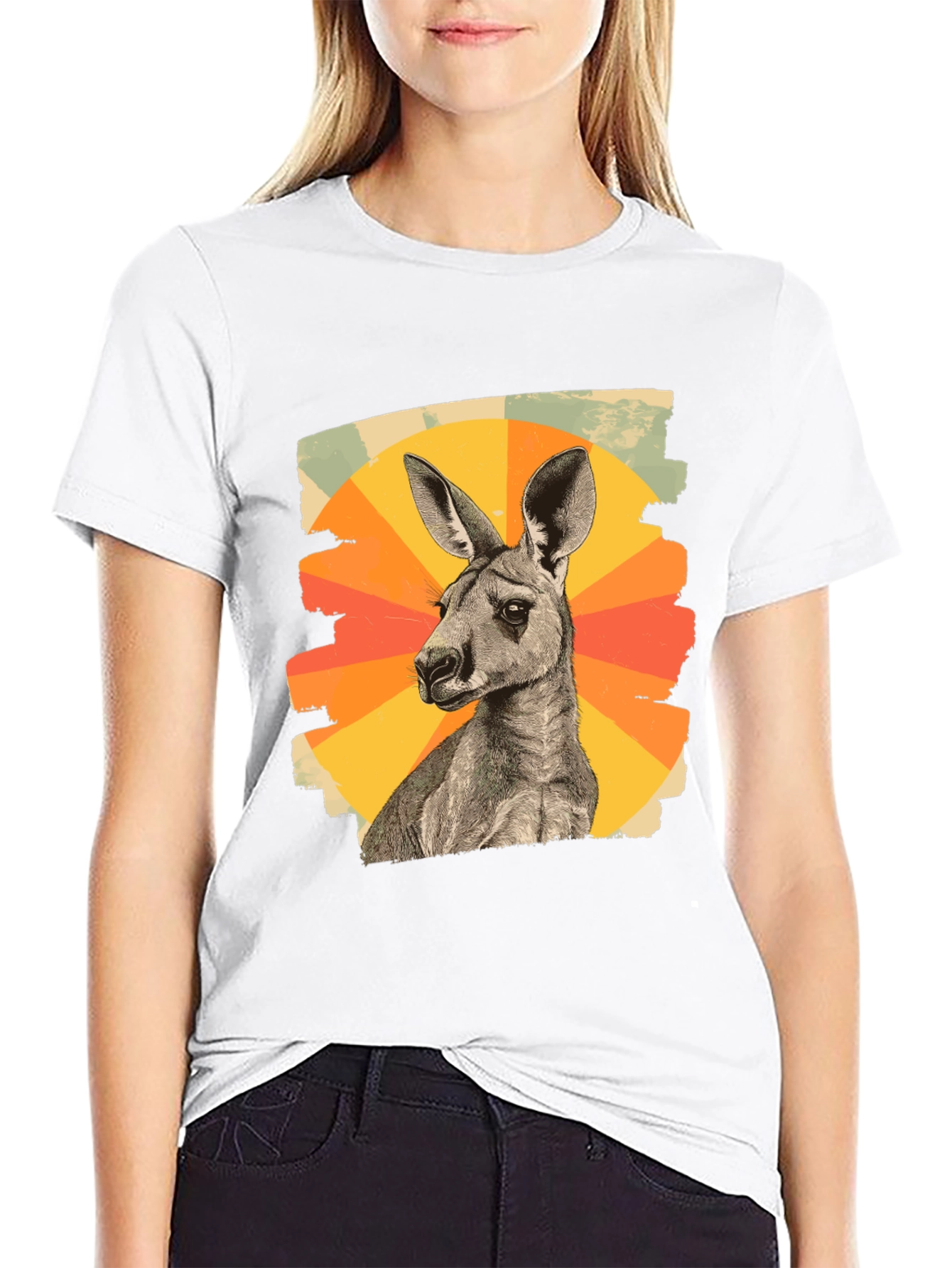 Black Retro Kangaroo Graphic Tee - Black Cotton Blend view 9