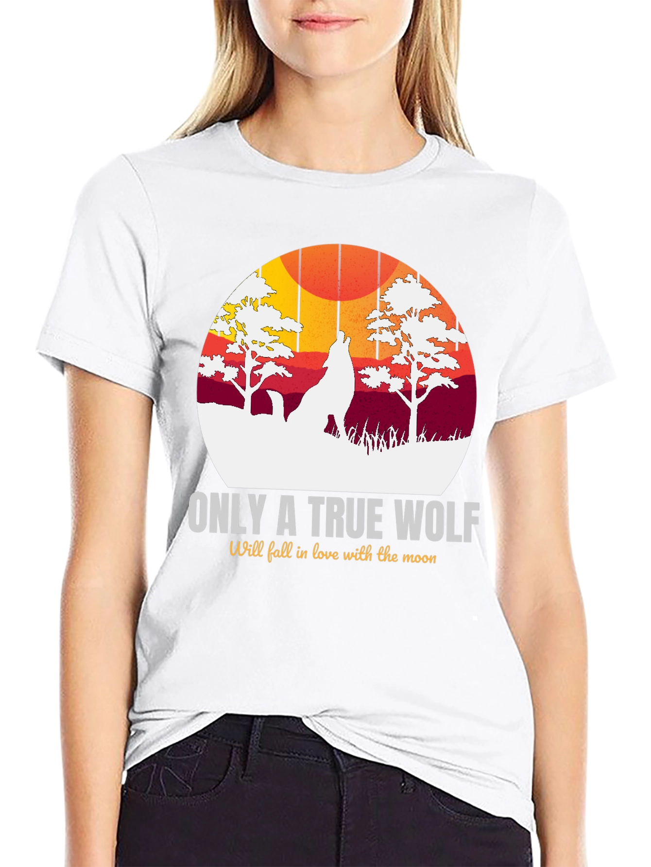 Black True Wolf Graphic Tee - Moon Lover Design view 9